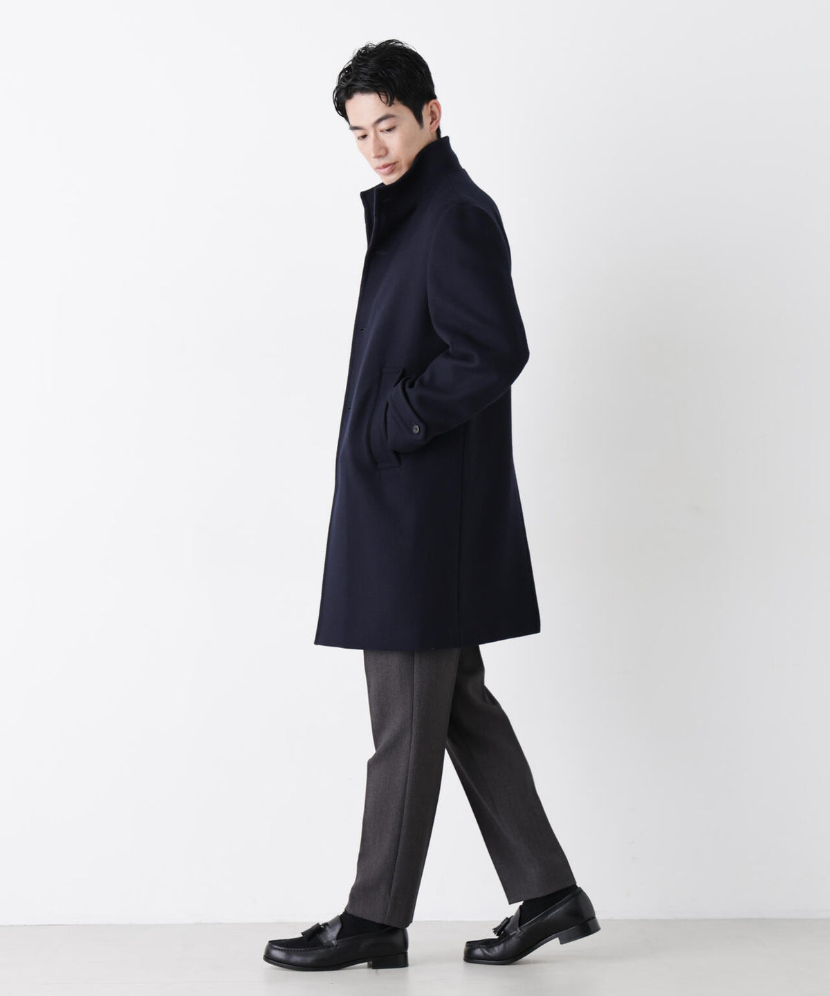 「NEW ON COAT」ウール/Nスタンドカラーコート