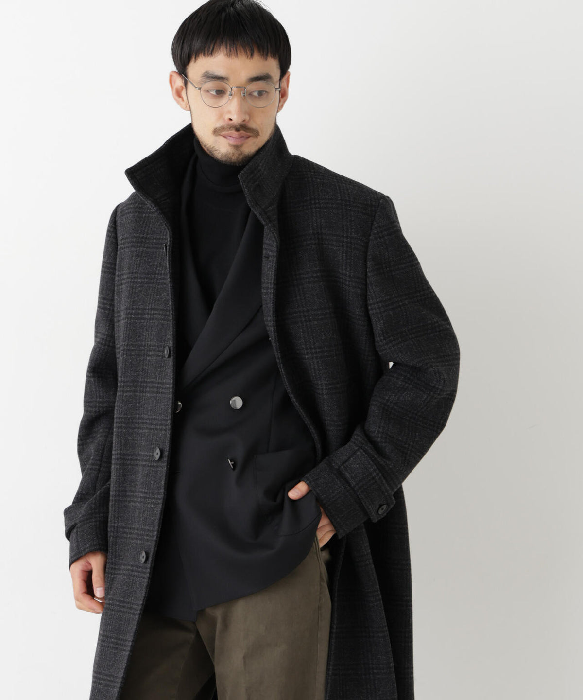 「NEW ON COAT」ウール/Nスタンドカラーコート