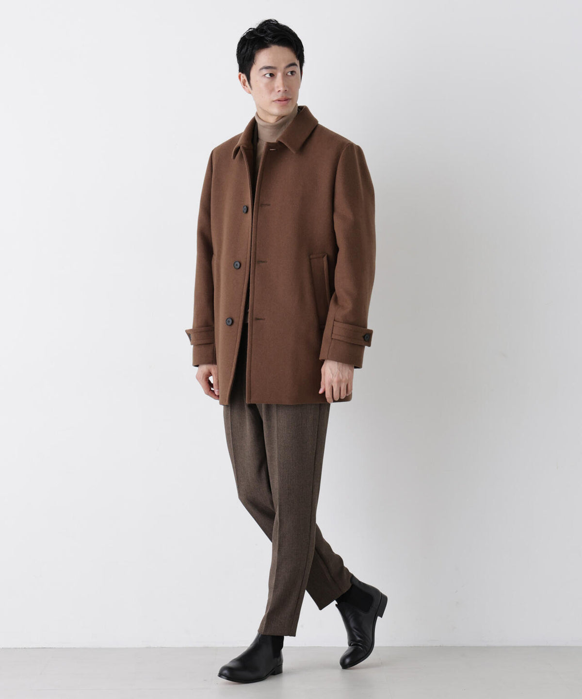 「NEW ON COAT」ウール/Nショートステンカラーコート