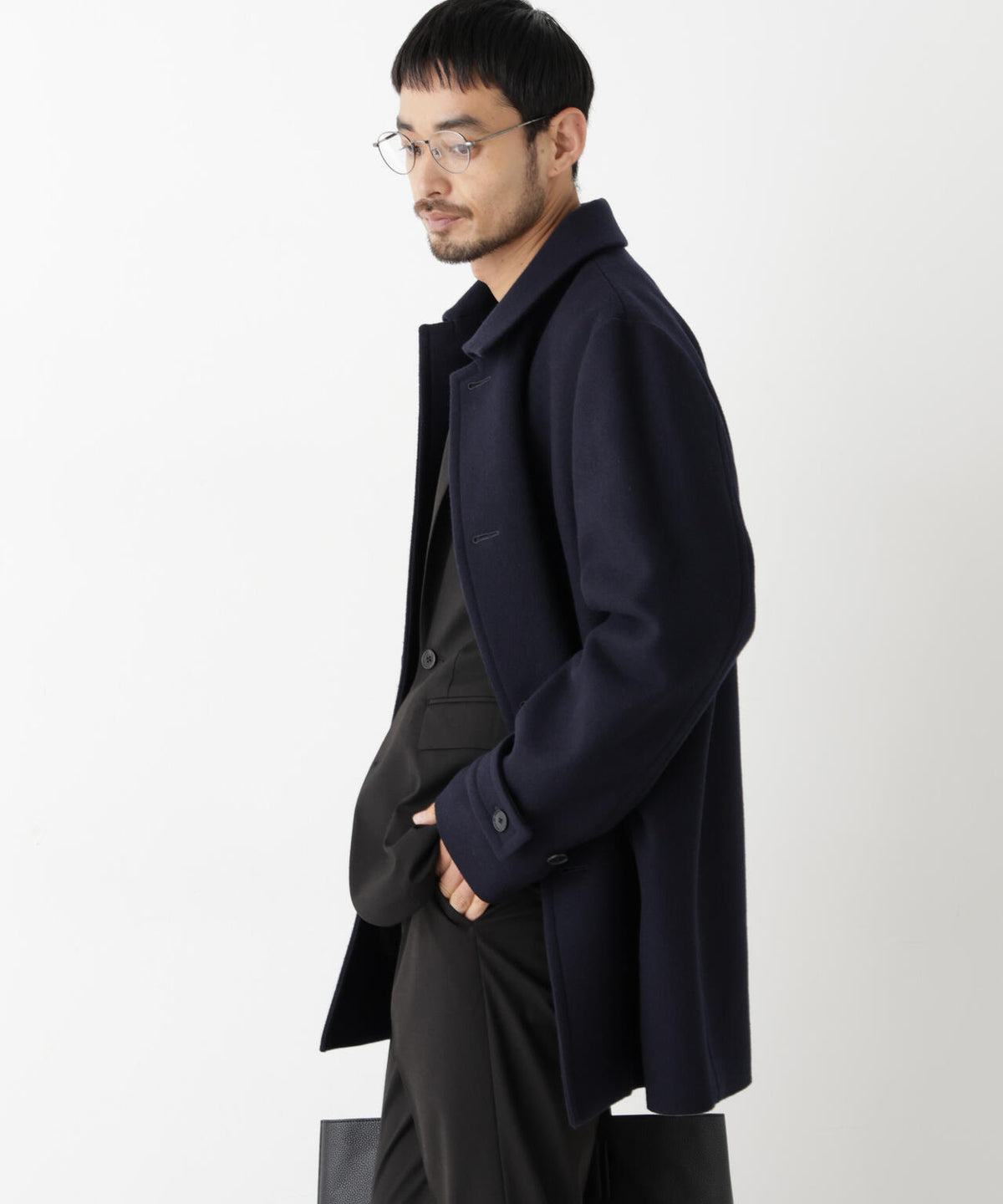 「NEW ON COAT」ウール/Nショートステンカラーコート