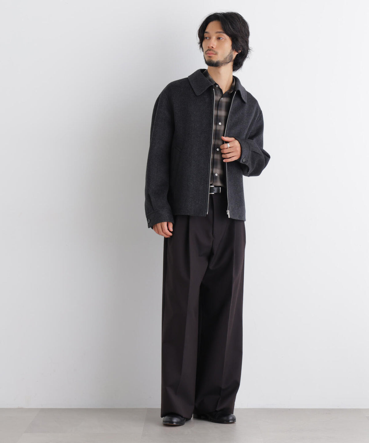 「ASSEMBLANC」 カシミヤブレンドリバーZIPブルゾン