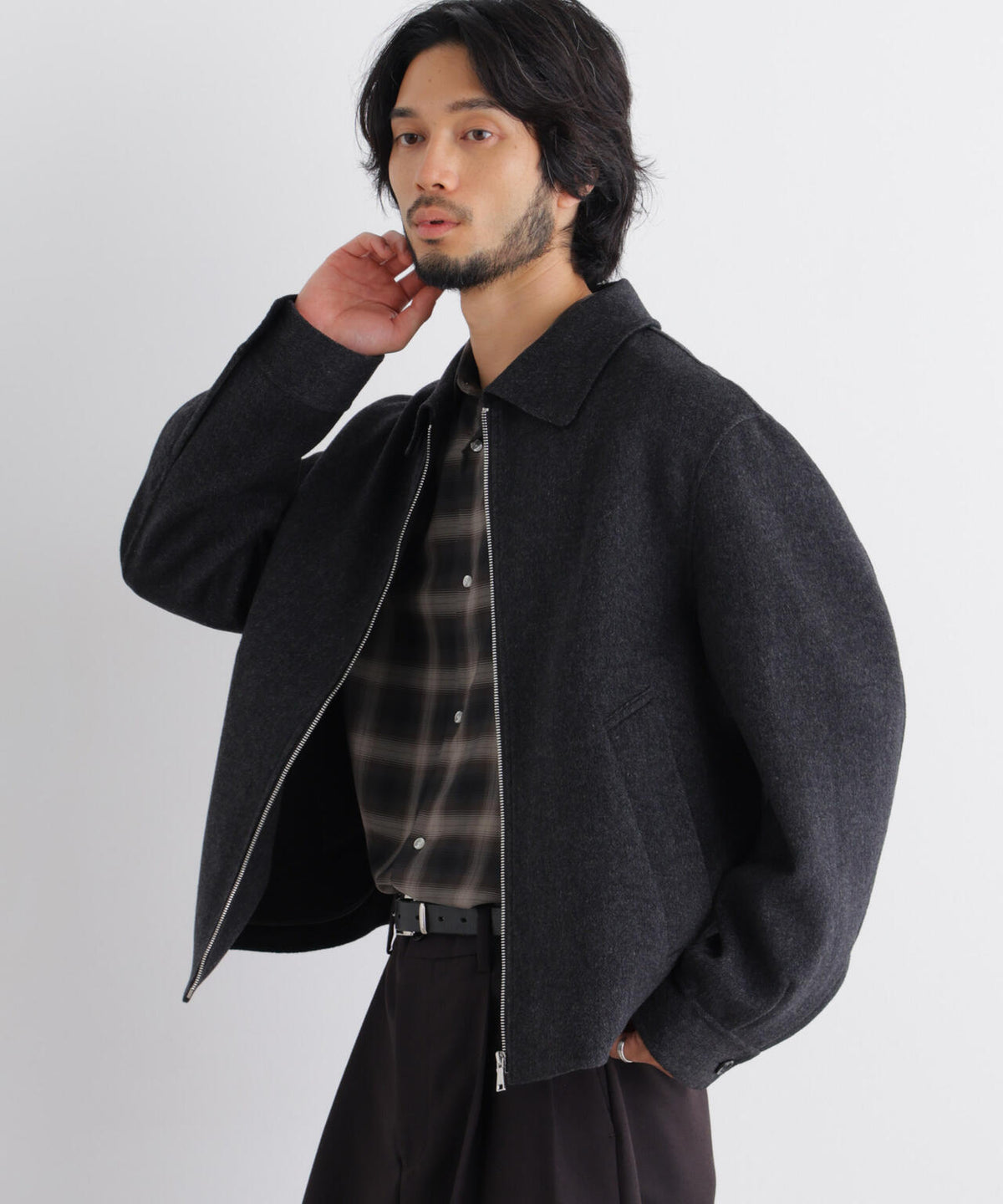 「ASSEMBLANC」 カシミヤブレンドリバーZIPブルゾン