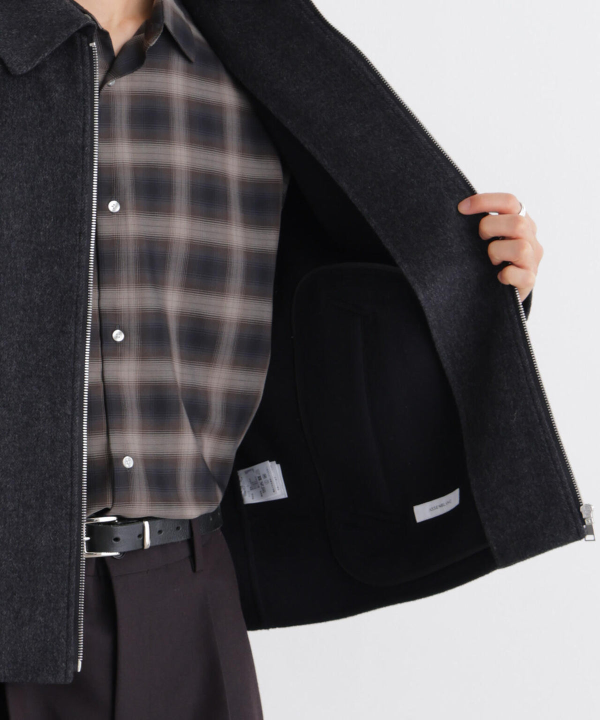 「ASSEMBLANC」 カシミヤブレンドリバーZIPブルゾン