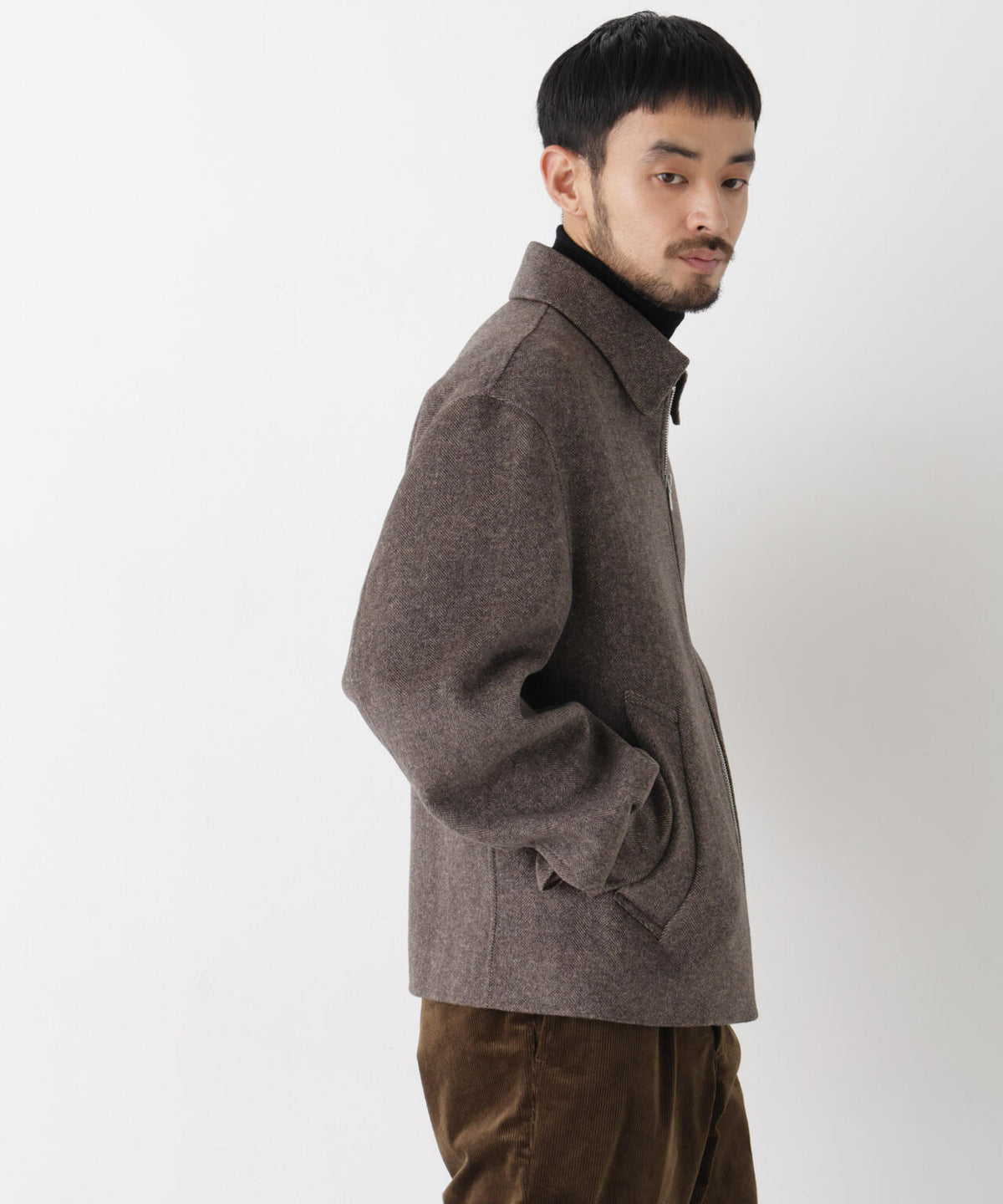 「ASSEMBLANC」 カシミヤブレンドリバーZIPブルゾン