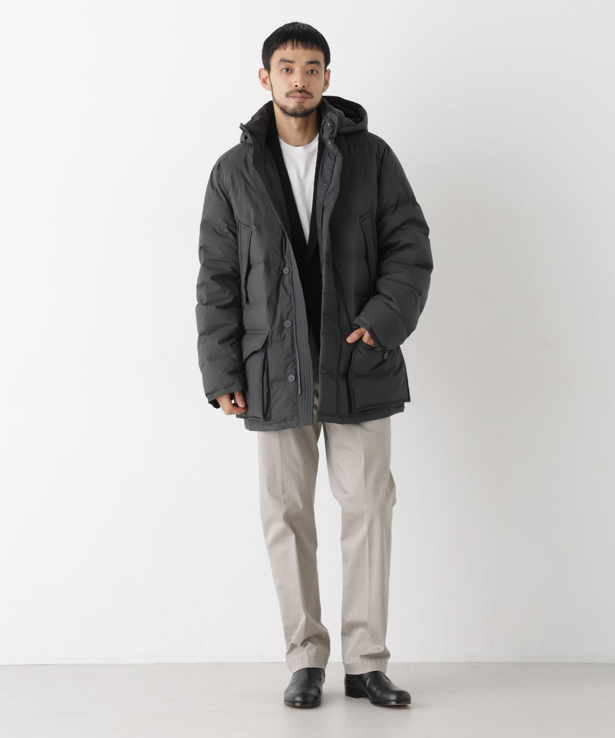 ALLIED FEATHER+DOWN ステッチミドルダウン フード脱着/撥水
