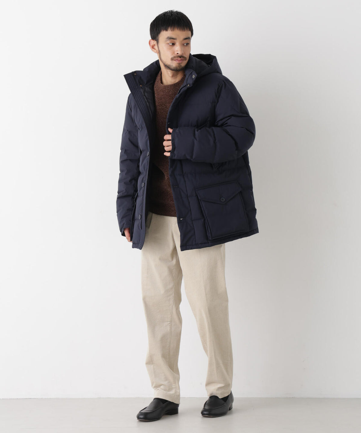 ALLIED FEATHER+DOWN ステッチミドルダウン フード脱着/撥水