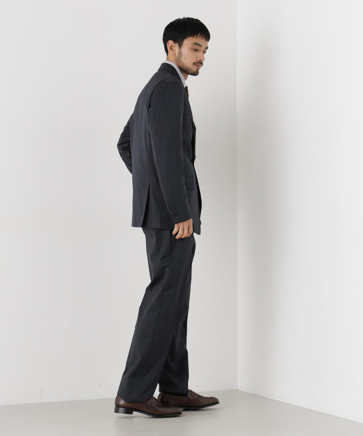 【形態安定】「DamerinoFormal」ウールPペンシルストライプJK/WASHABLE(セットアップ可)