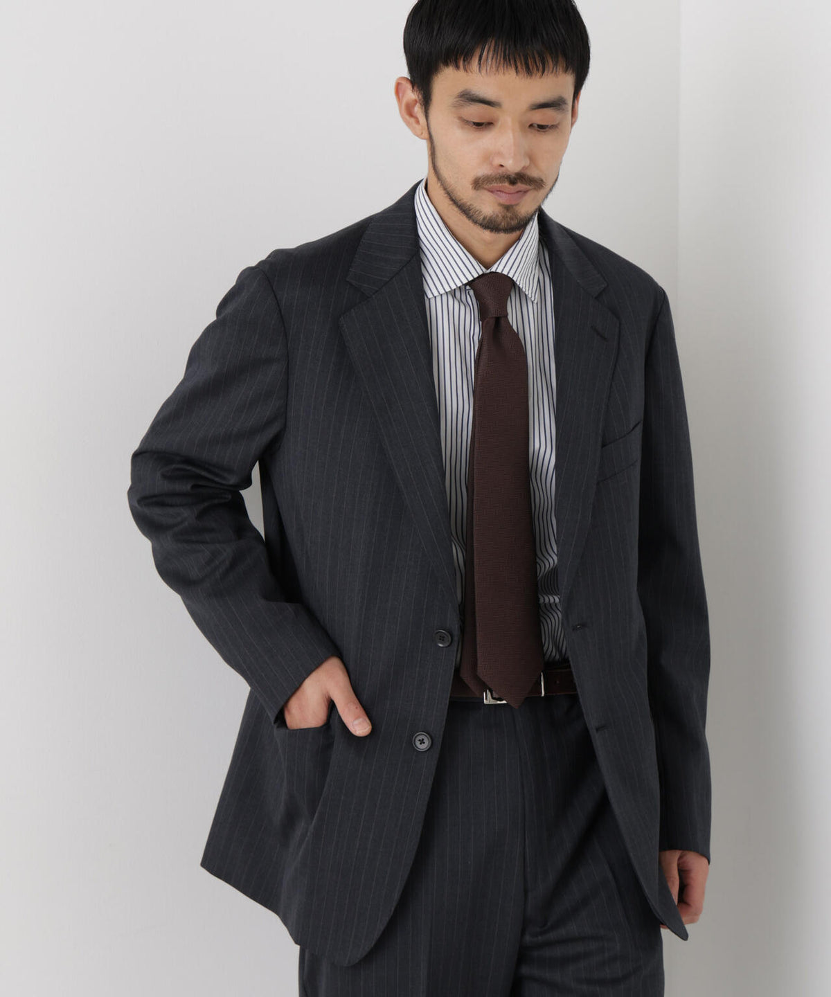 【形態安定】「DamerinoFormal」ウールPペンシルストライプJK/WASHABLE(セットアップ可)