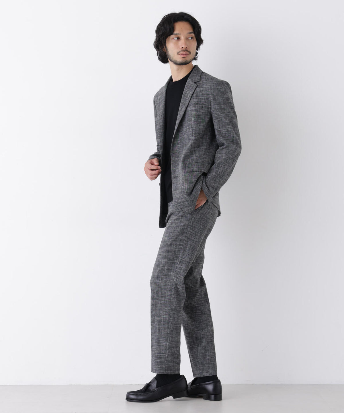【ストレッチ/マシンウォッシャブル】「Damerino」 T/Rスラブストレッチセットアップ/WASHABLE