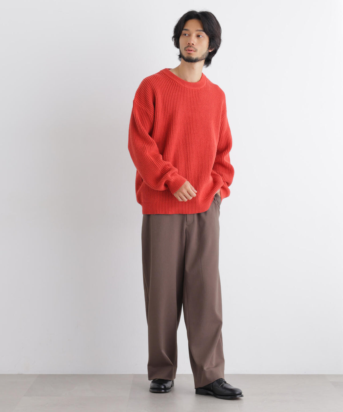 コットンMIXバルキークルーネックニット
