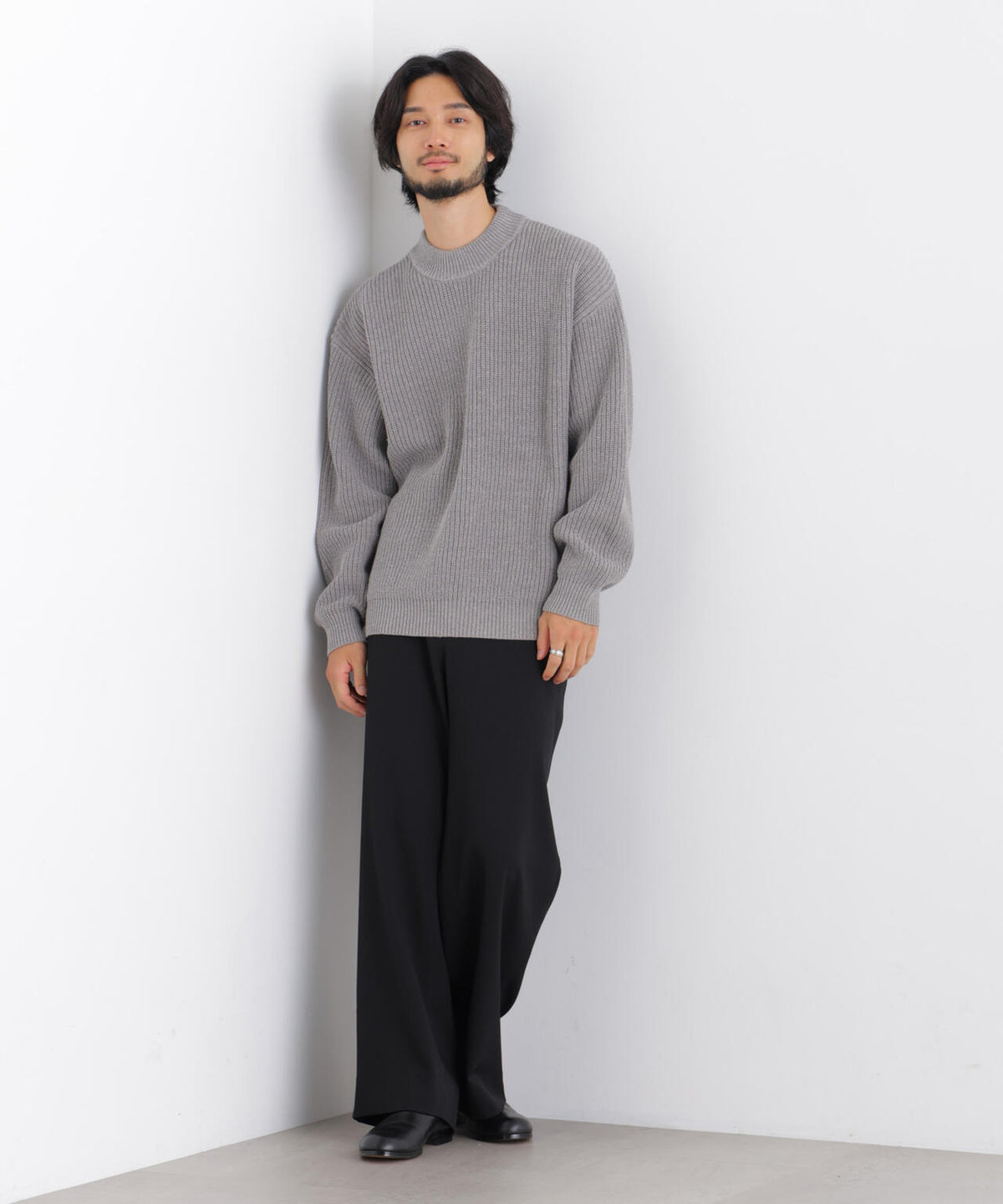 コットンMIXバルキーモックネックニット