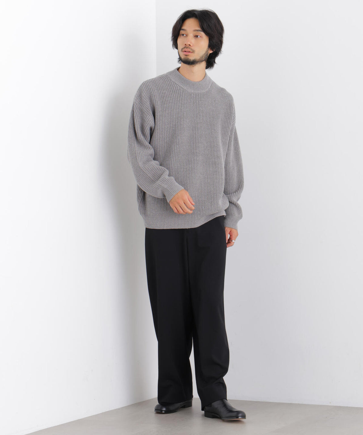 コットンMIXバルキーモックネックニット