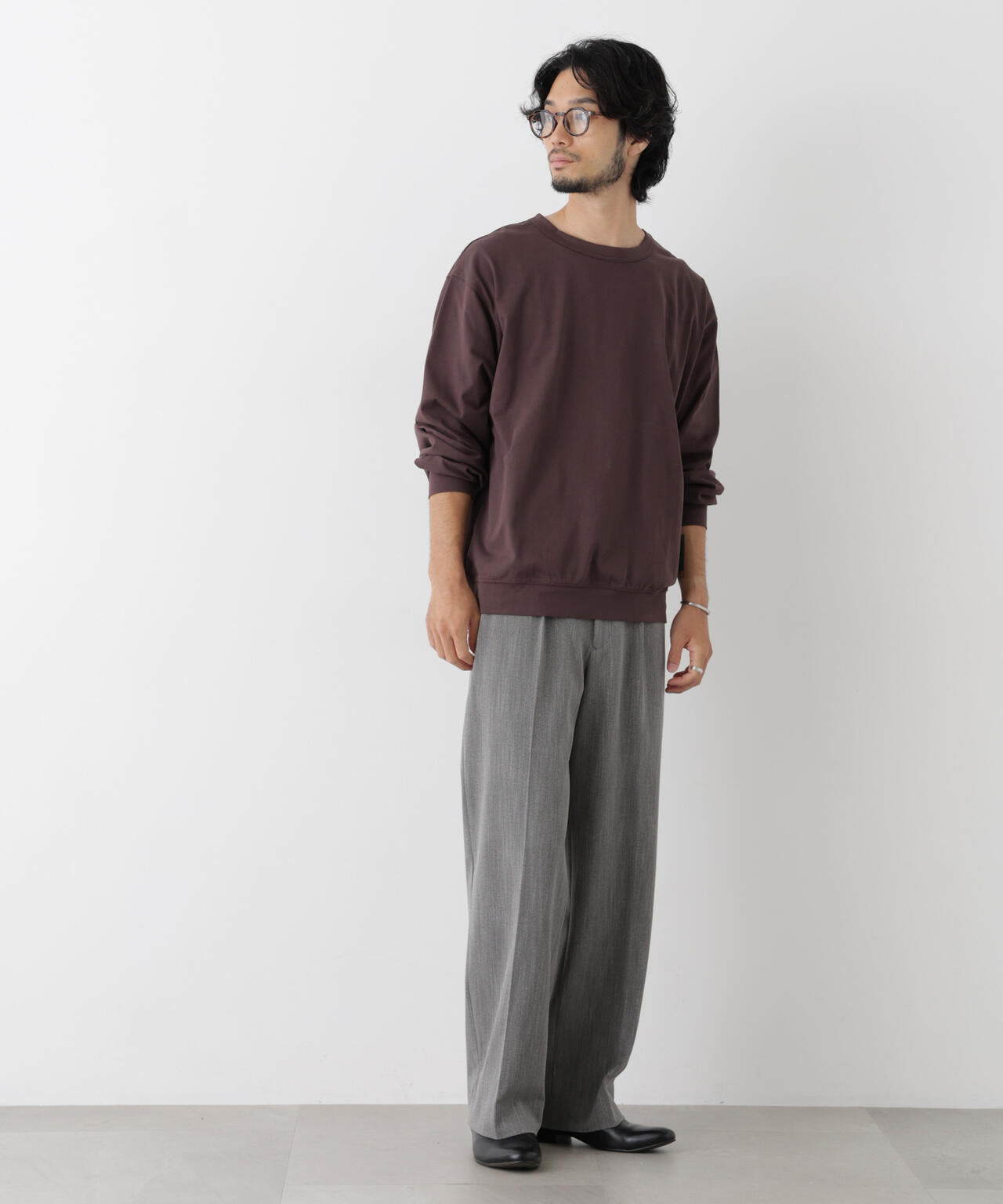 ソフトメランジクルーネックTシャツ 長袖