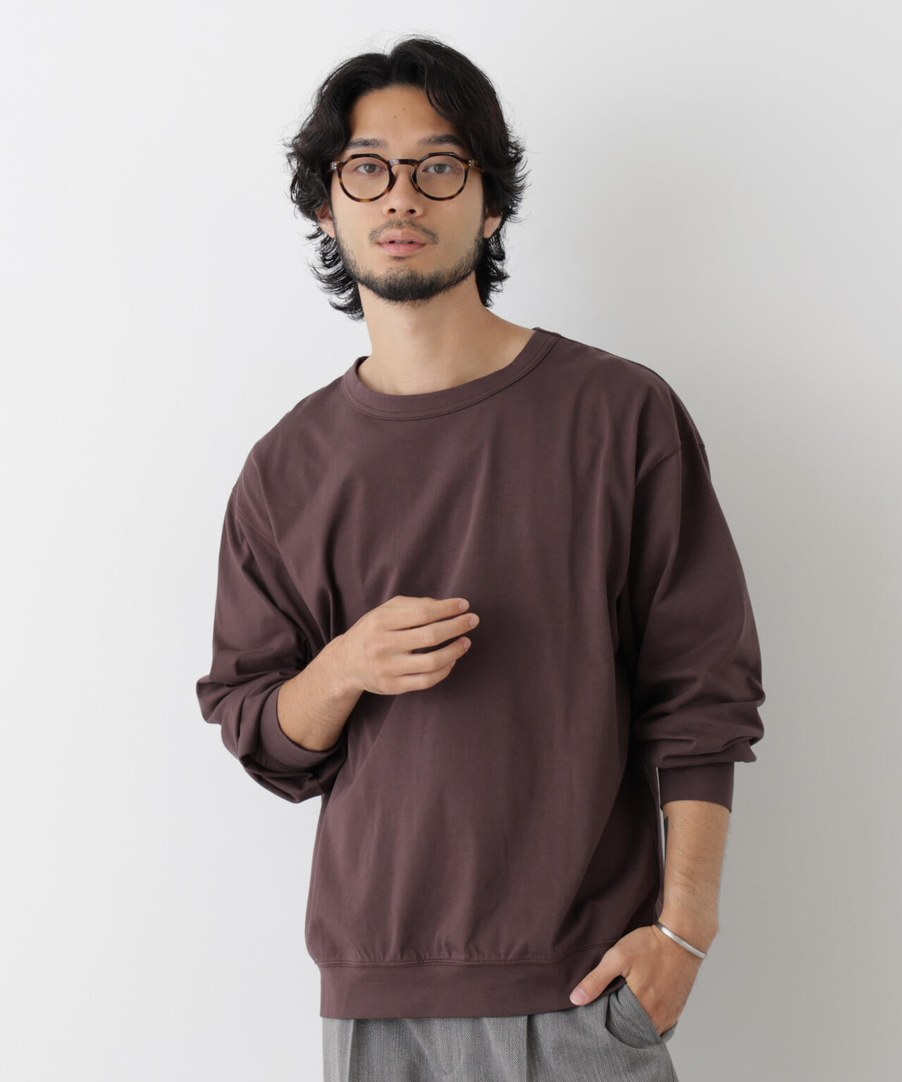 ソフトメランジクルーネックTシャツ 長袖