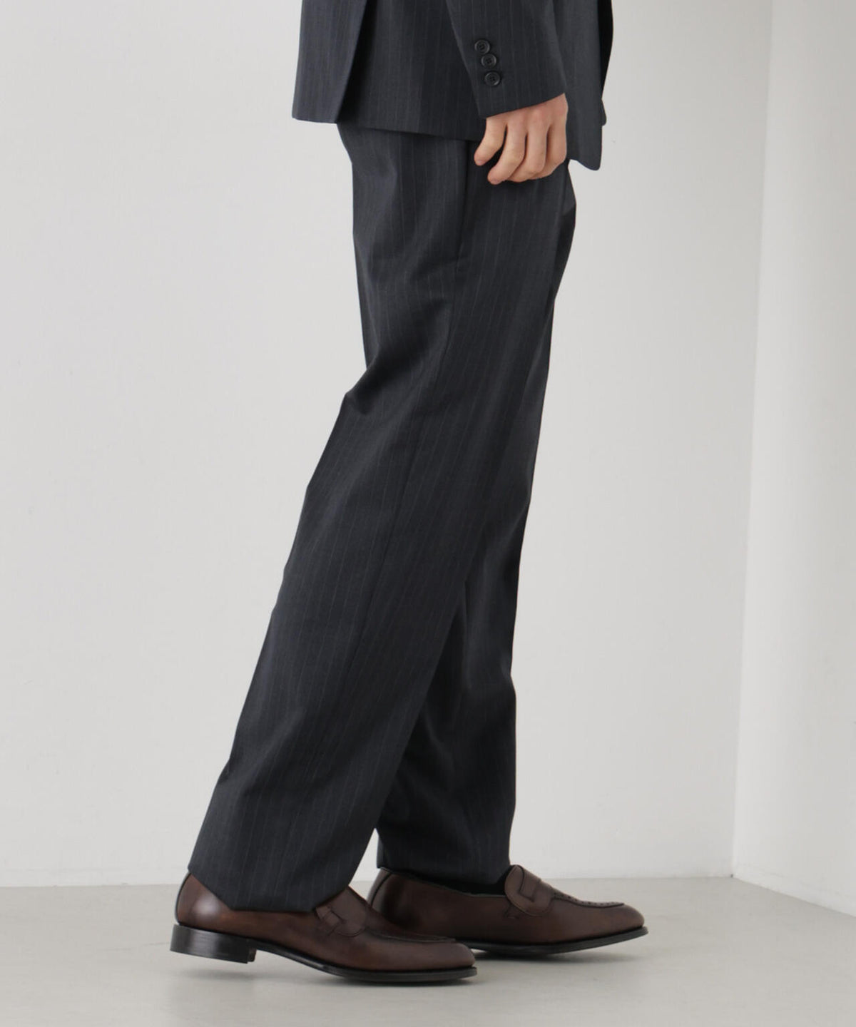 【形態安定】「DamerinoFormal」ウールPペンシルストライプPT/WASHABLE(セットアップ可)