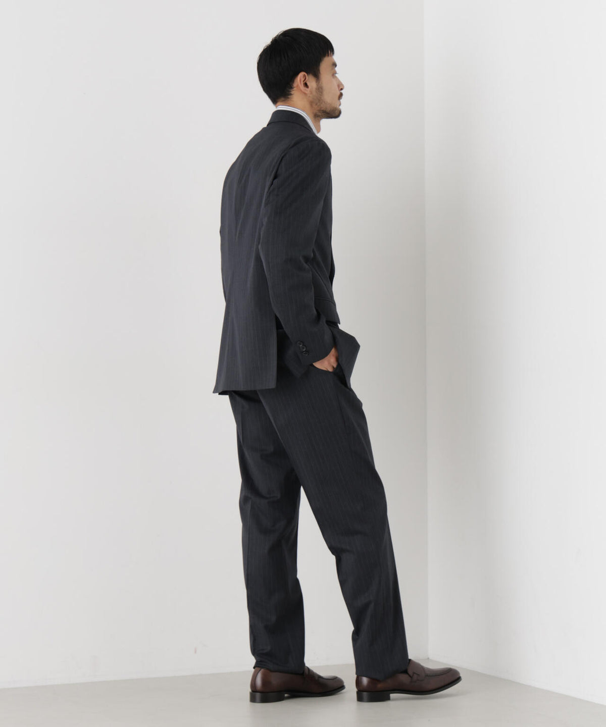 【形態安定】「DamerinoFormal」ウールPペンシルストライプPT/WASHABLE(セットアップ可)
