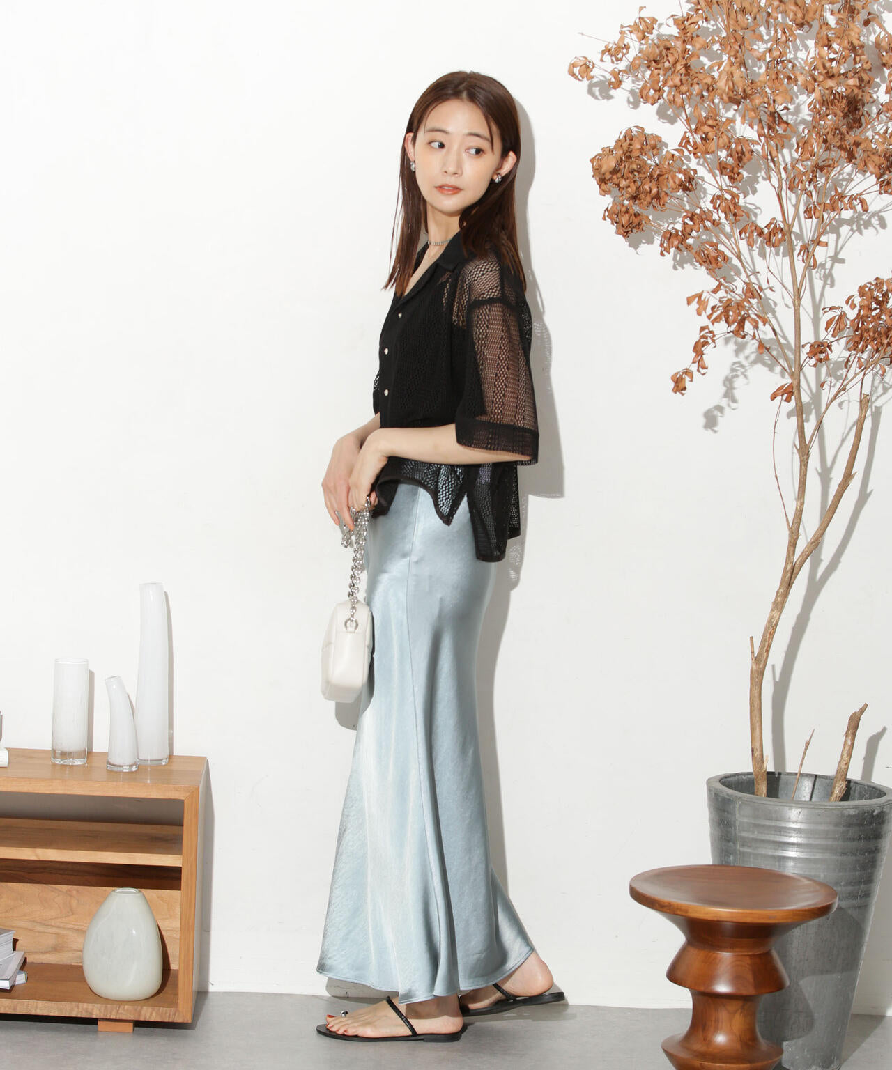 バイアスサテンナロースカート