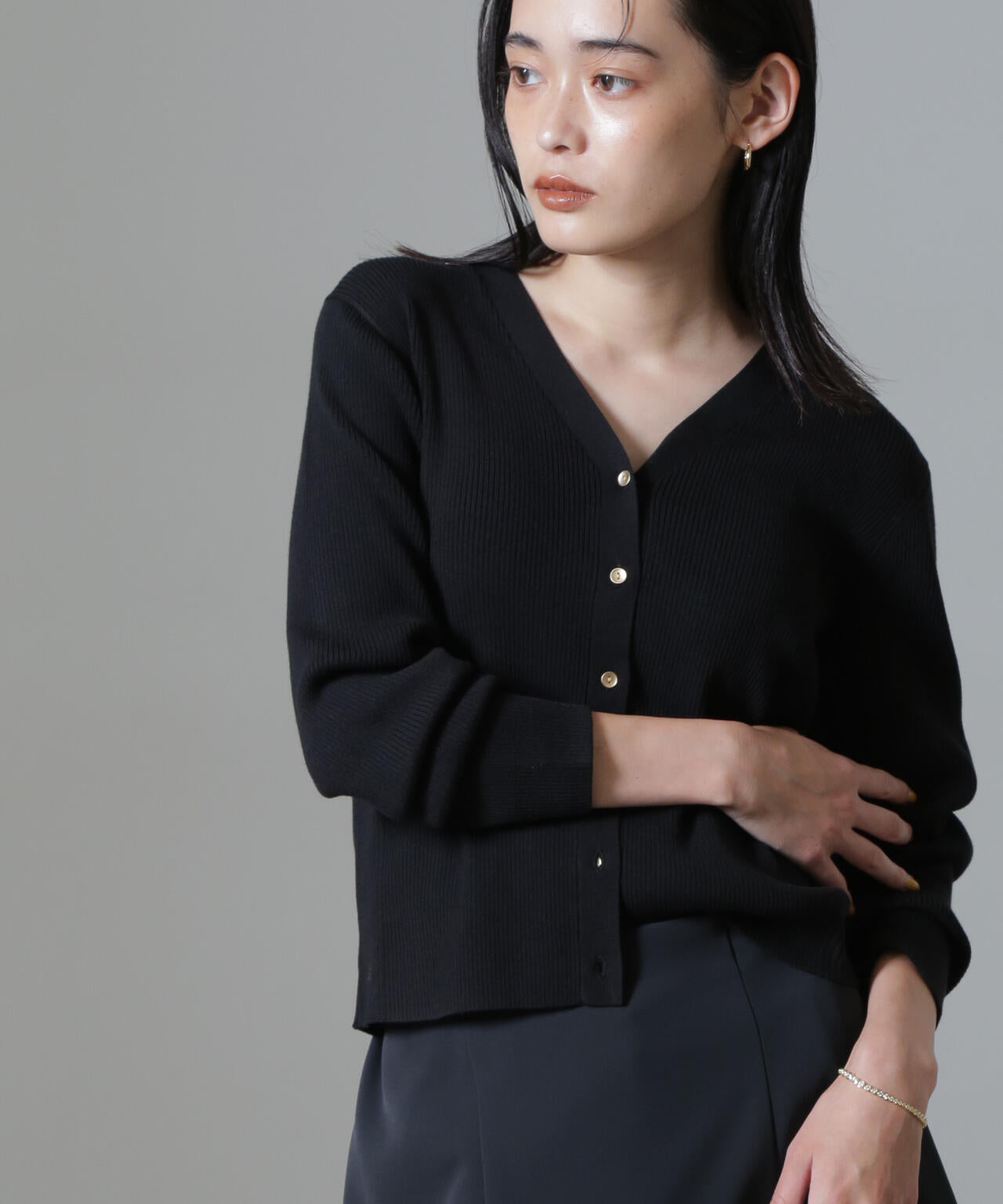 CICA&UVカット加工Vネックリブカーディガン