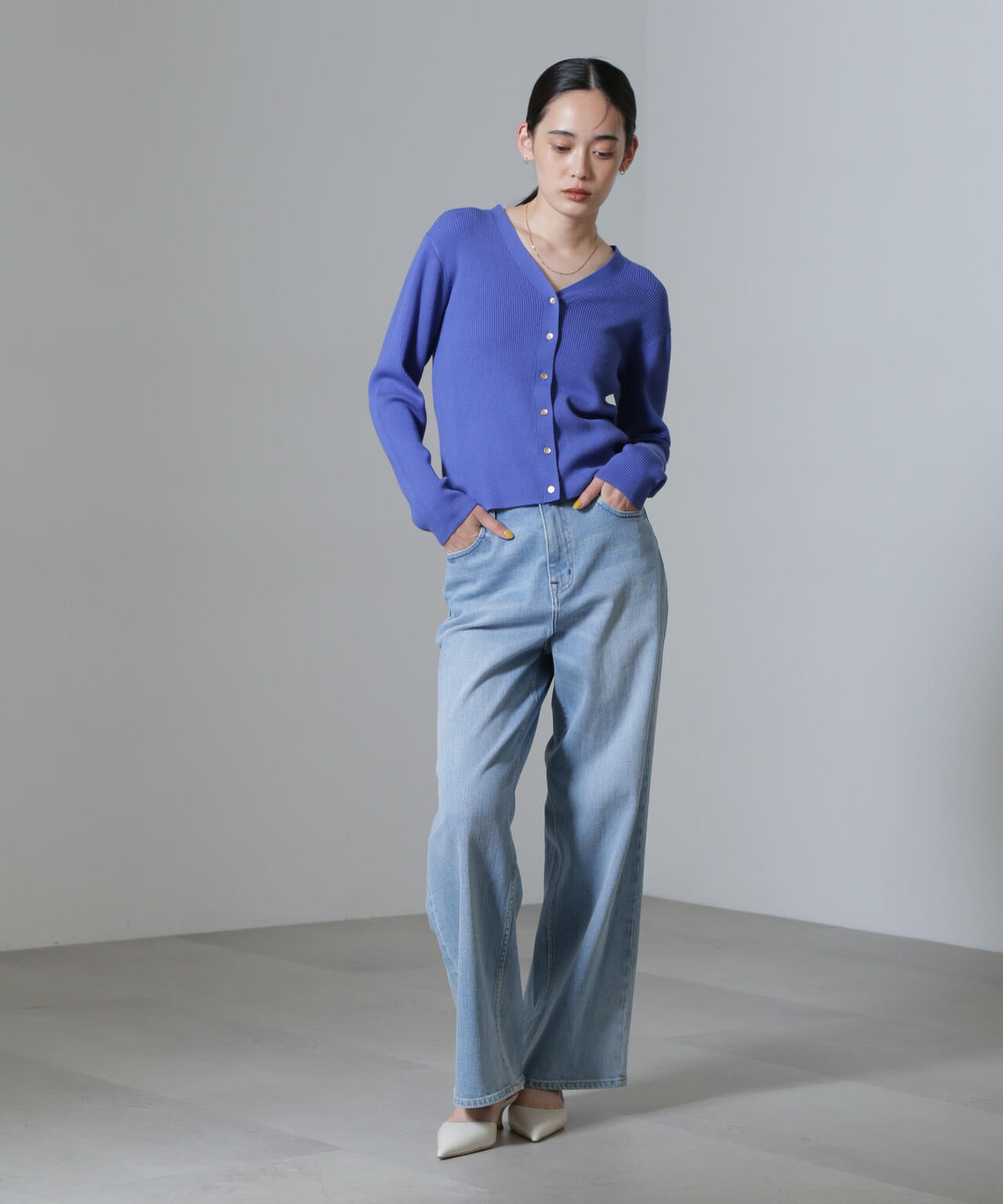 CICA&UVカット加工Vネックリブカーディガン