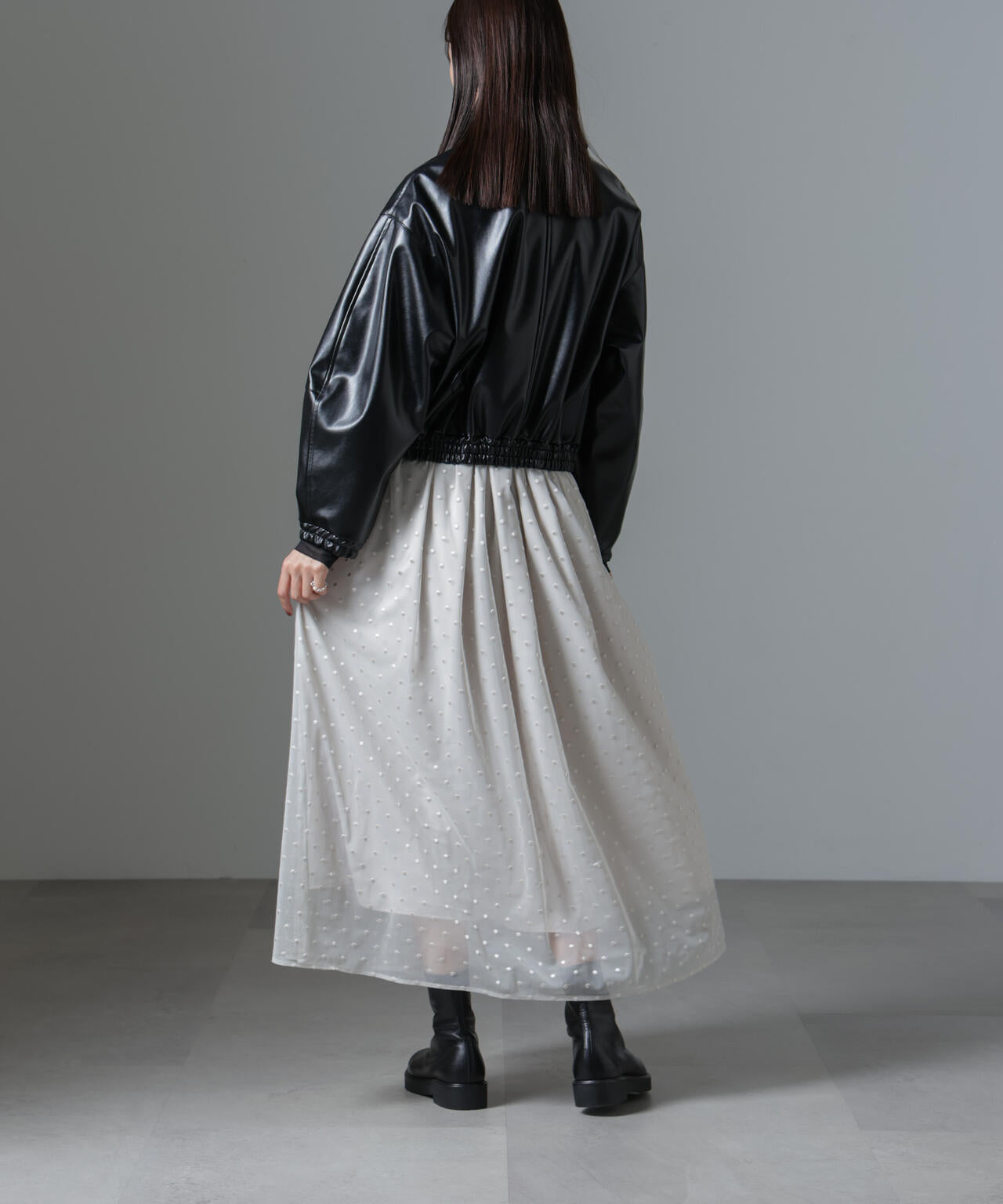 ドット刺繍チュールギャザースカート