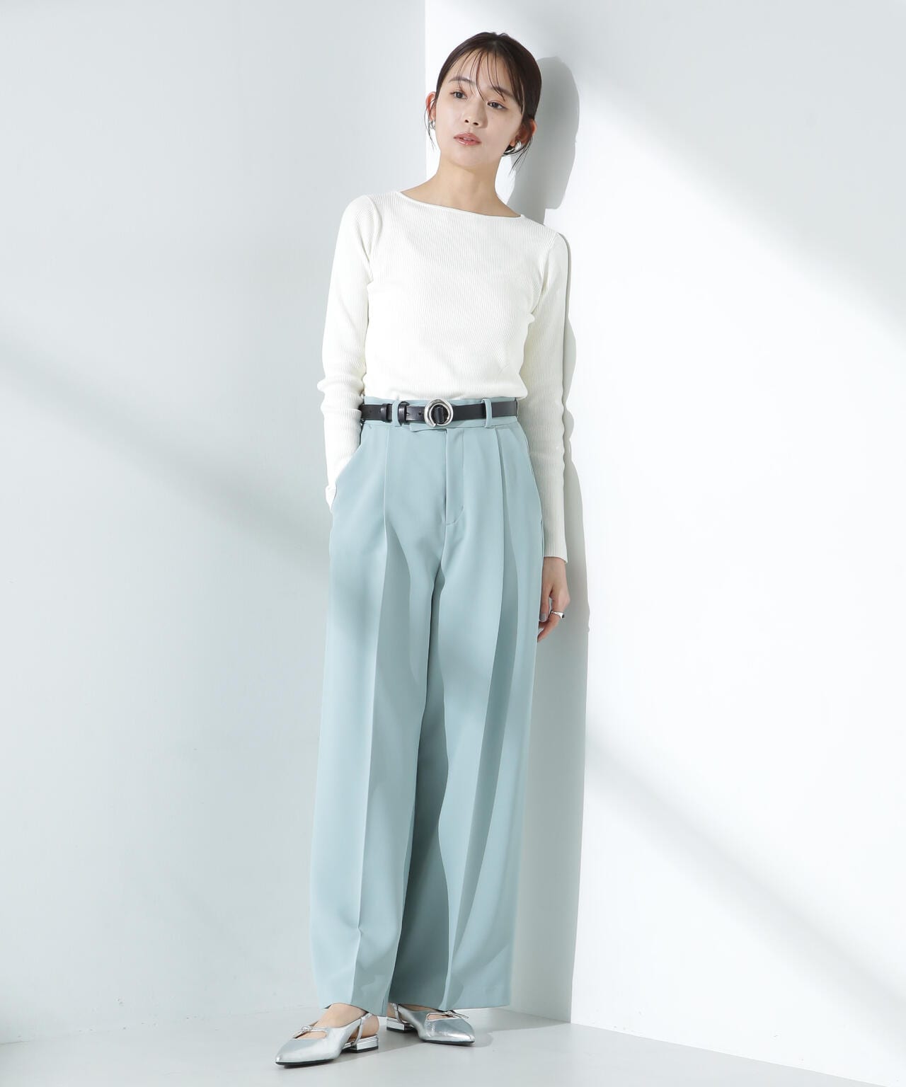 ウォッシャブルハイツイストボートネックリブニット