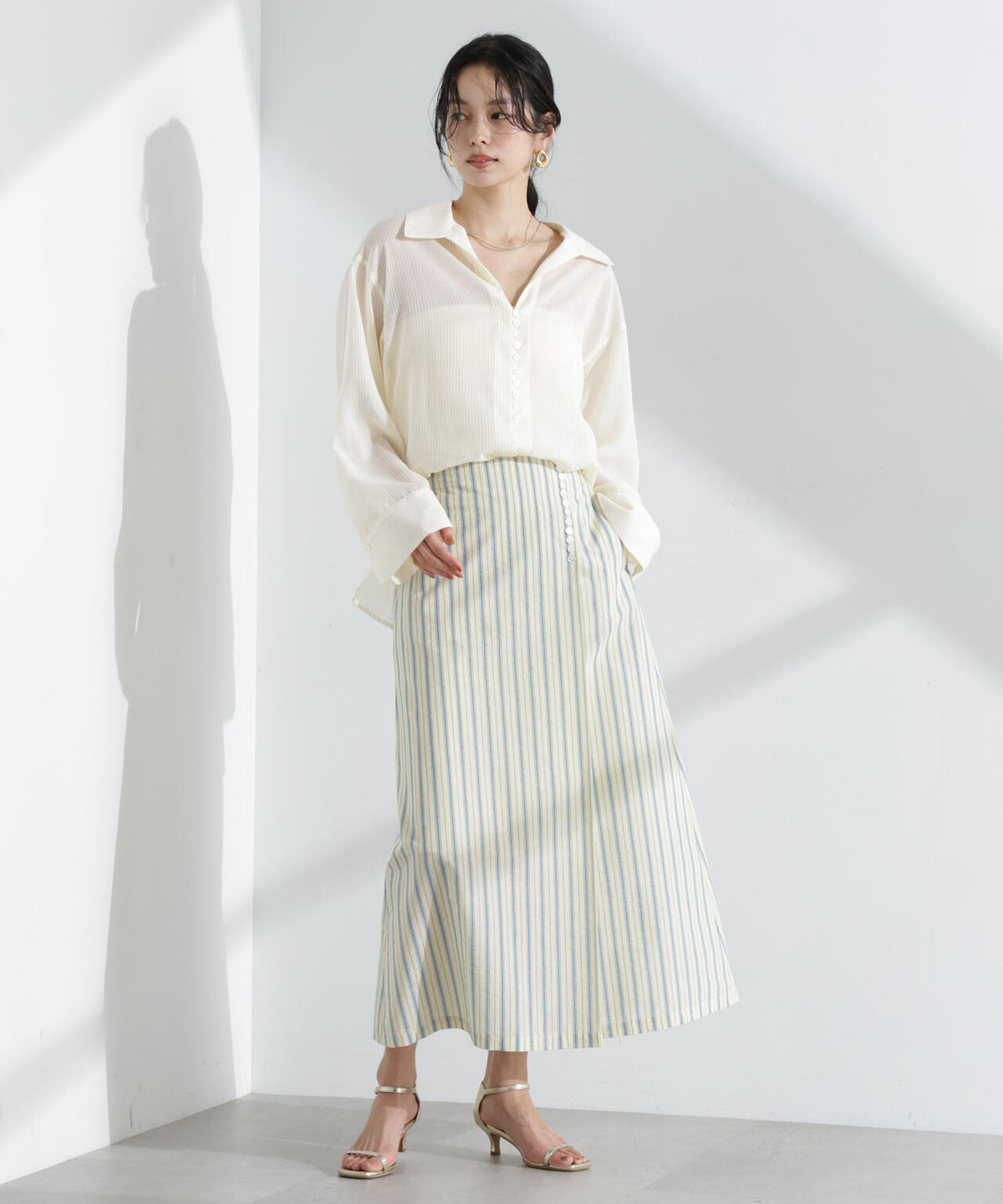 マルチボタンストライプスカート(セットアップ可)