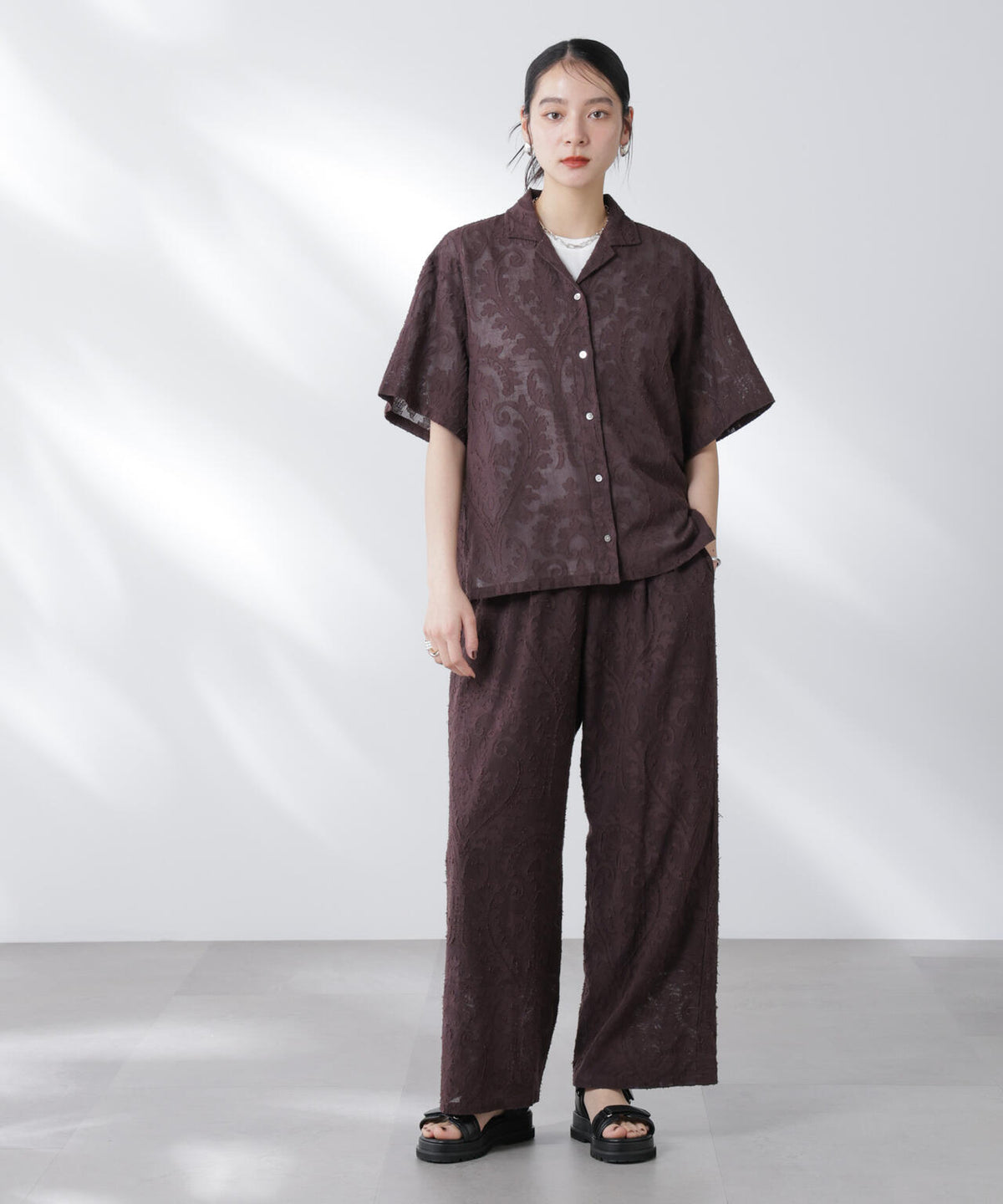 made in india カットワークジャカードパンツ(セットアップ可)