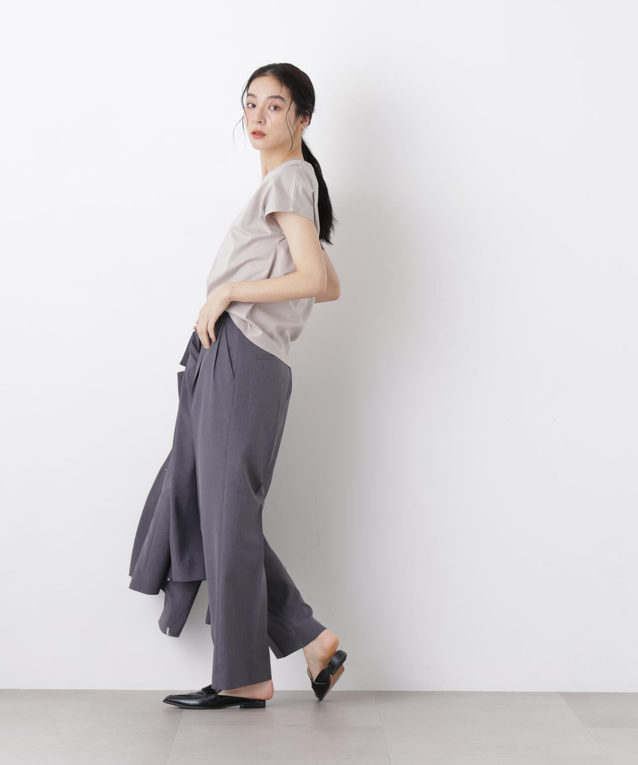 DressT/シルケットスムースVネックソフトドルマンTシャツ