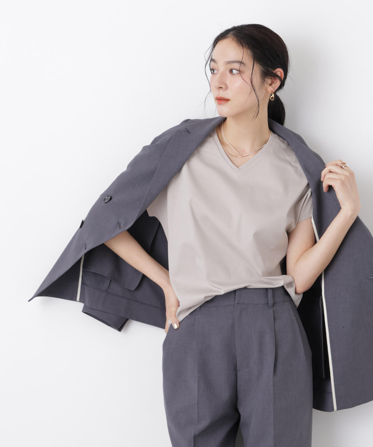 DressT/シルケットスムースVネックソフトドルマンTシャツ
