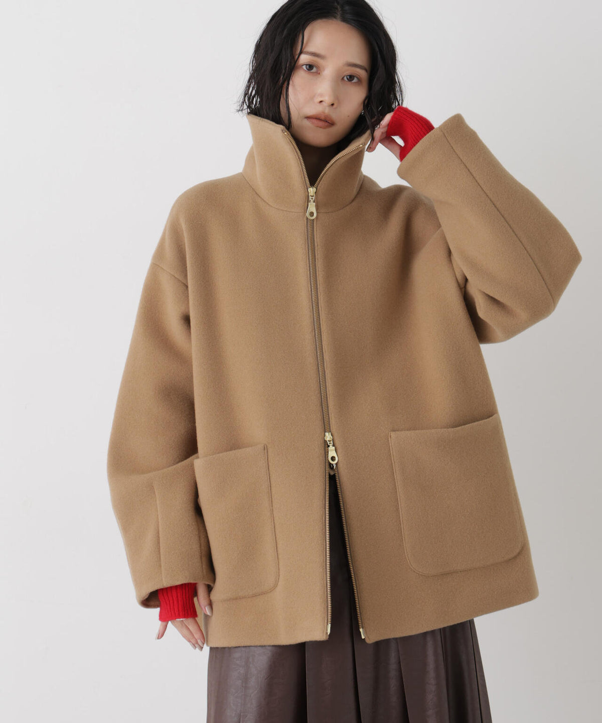 ウールパイルスタンドジップコート
