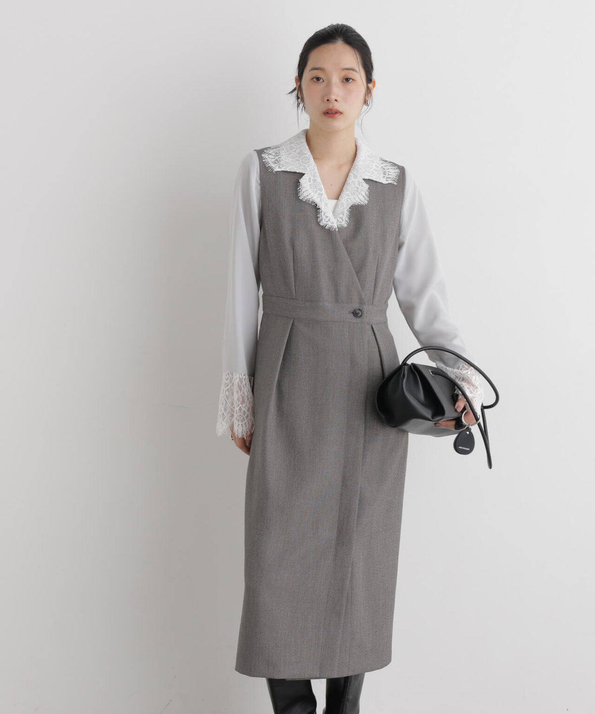 シャンブレーシャークスキンカシュクールワンピース
