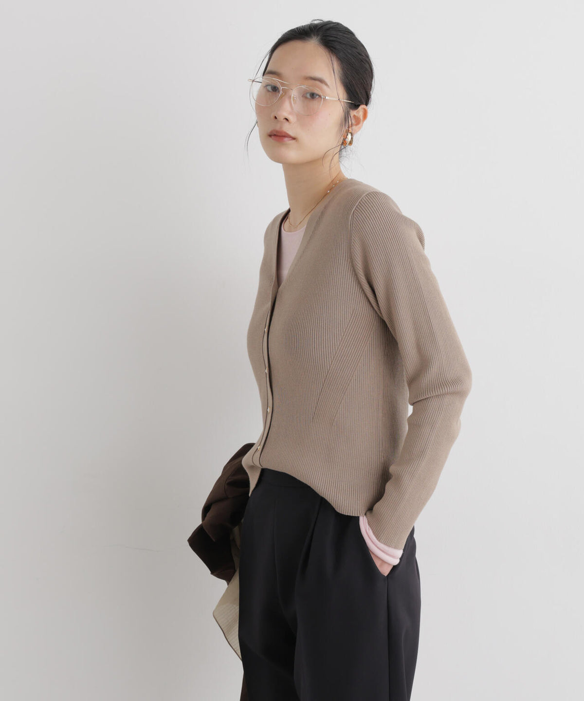 CICA&UVカット加工Vネックリブカーディガン