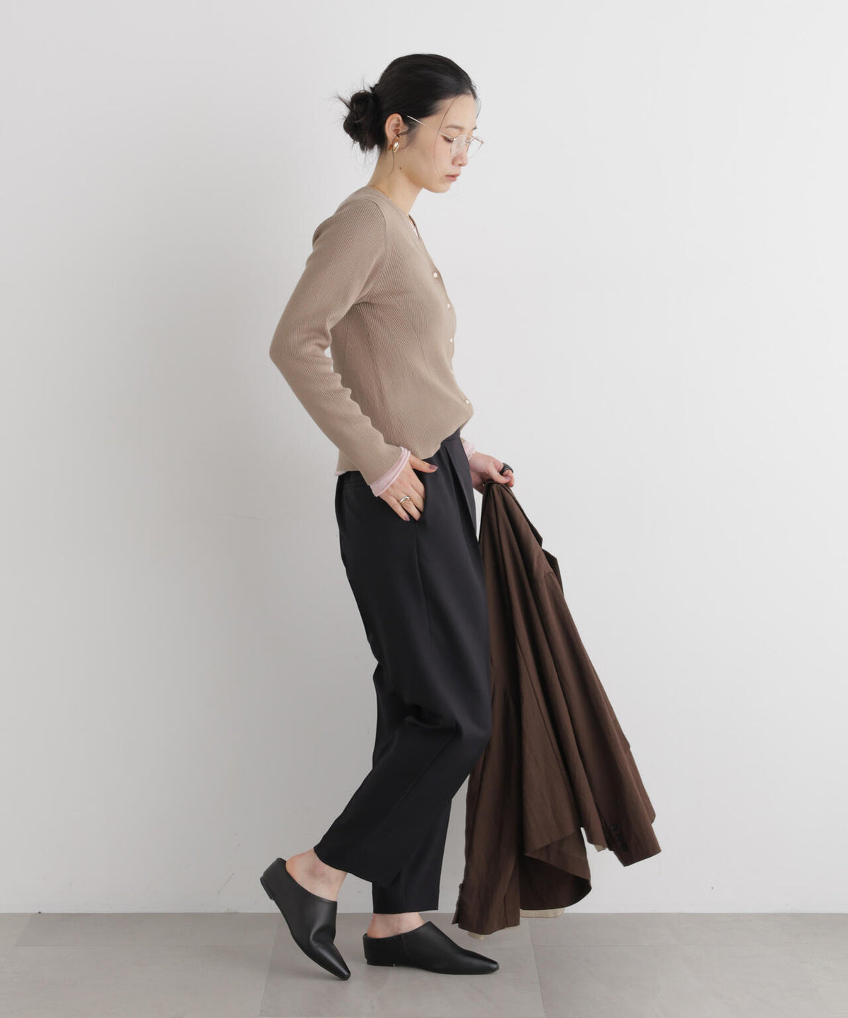 CICA&UVカット加工Vネックリブカーディガン