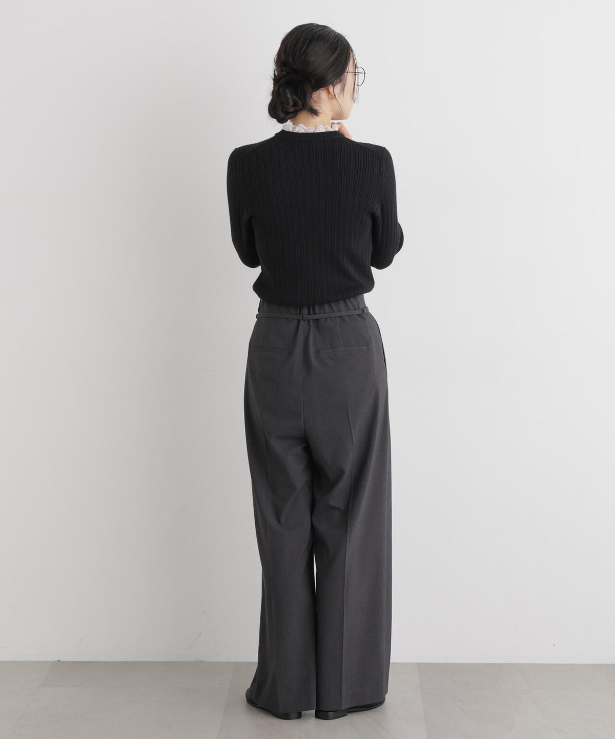 CICA&UVカット加工レースフリル付きリブニット