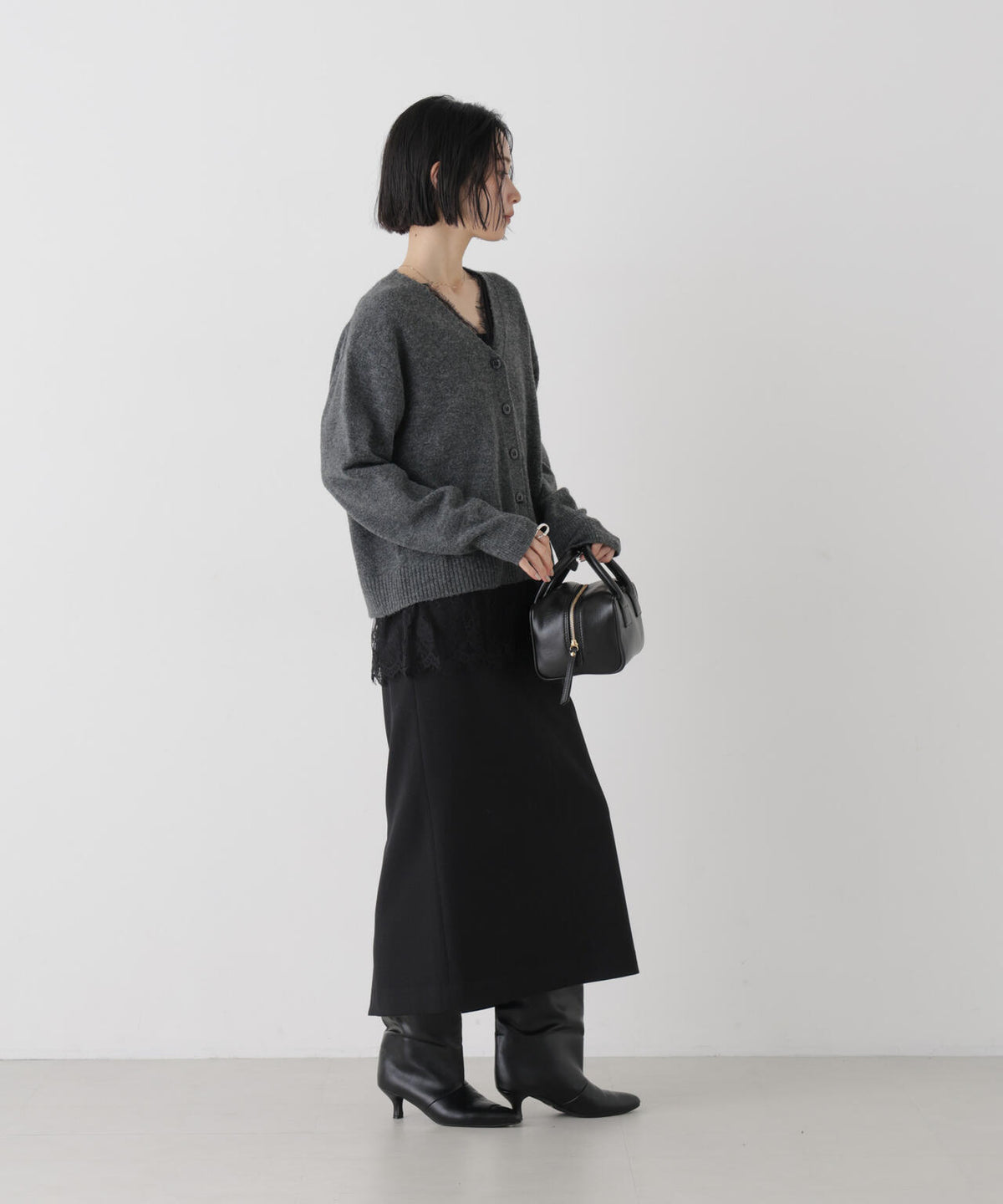 レースドッキングニットカーディガン