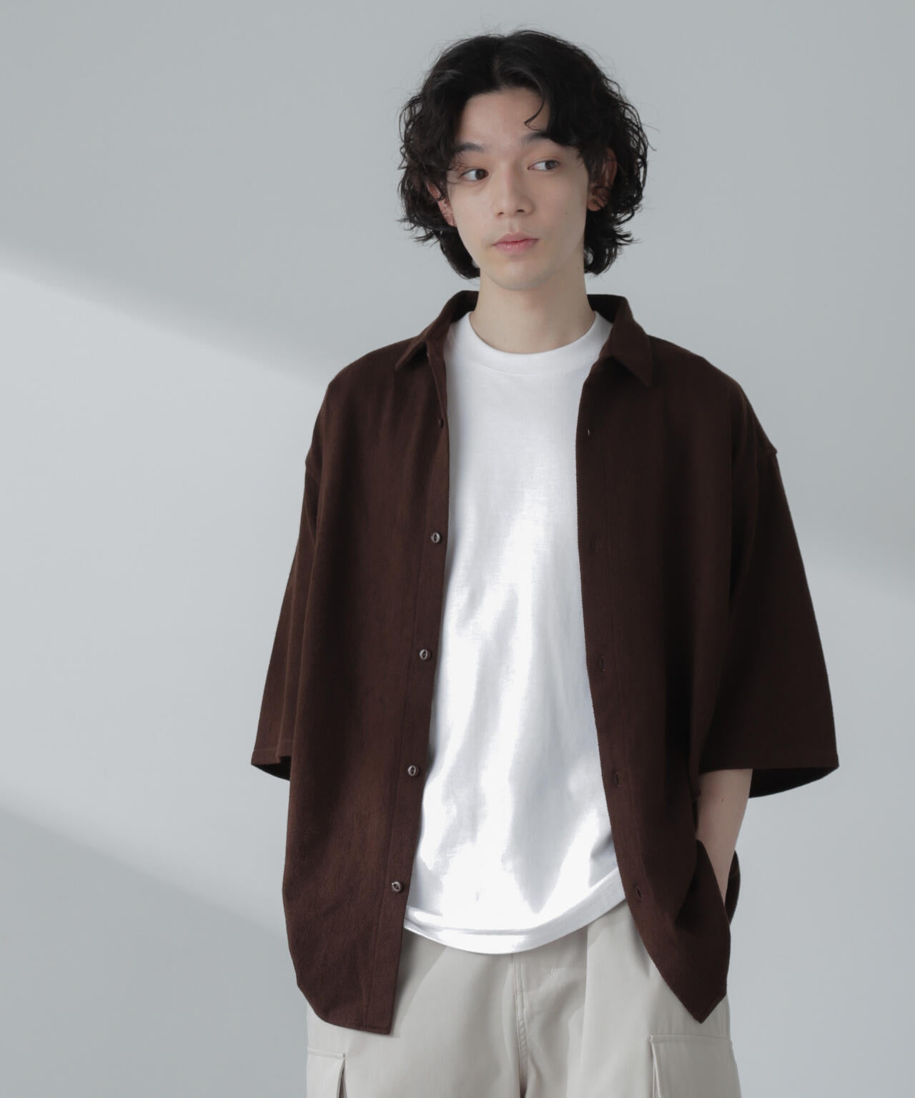 ヘリンボーン起毛シャツ 半袖(セットアップ可)