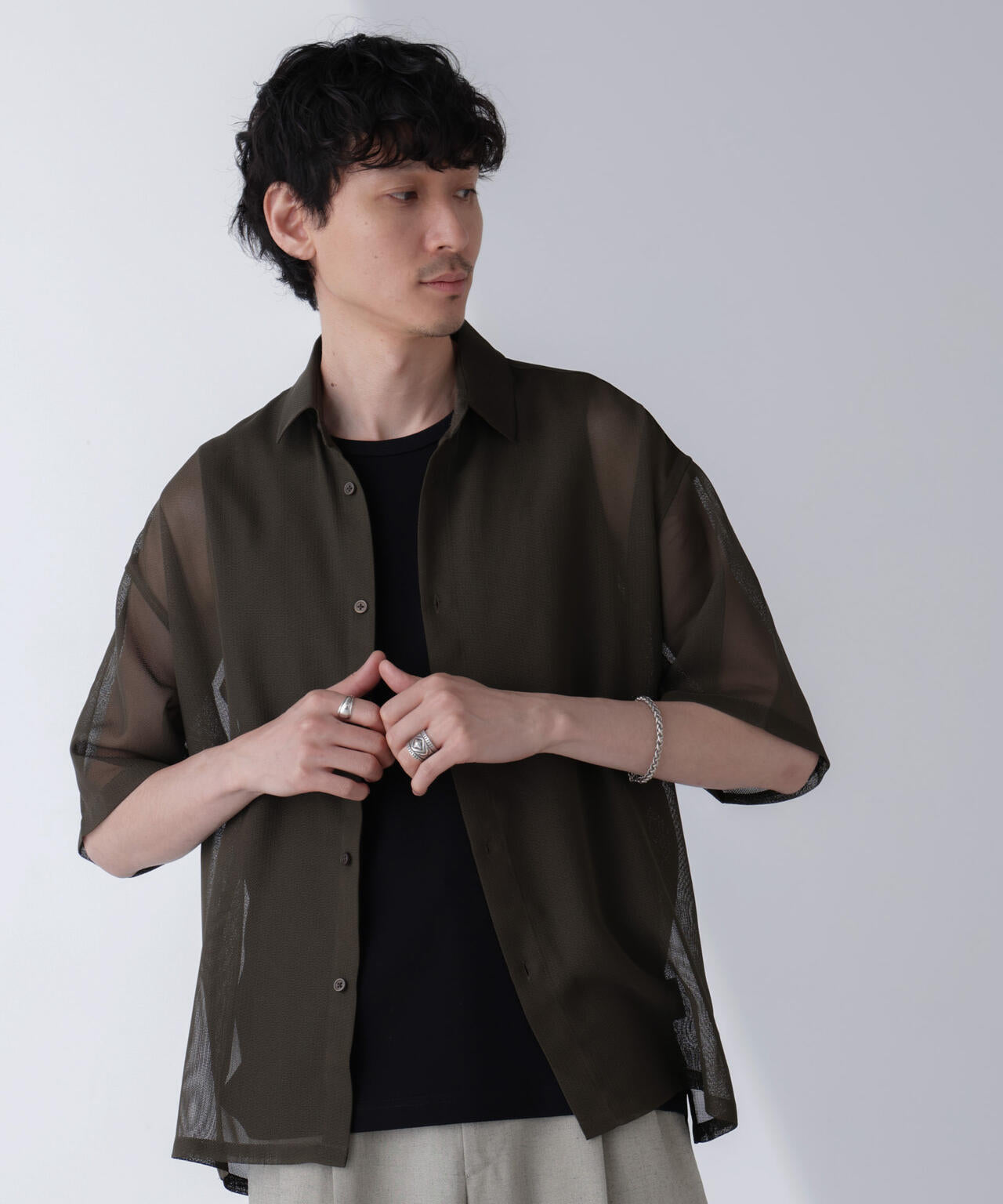 レギュラーカラーテックメッシュシャツ 半袖
