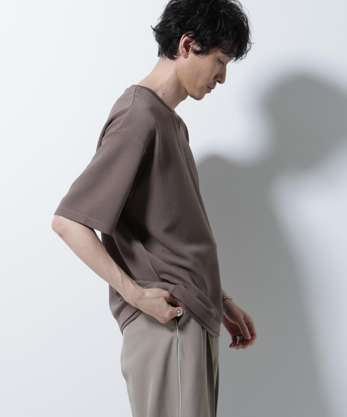 フェイクレイヤードキーネックTシャツ 半袖