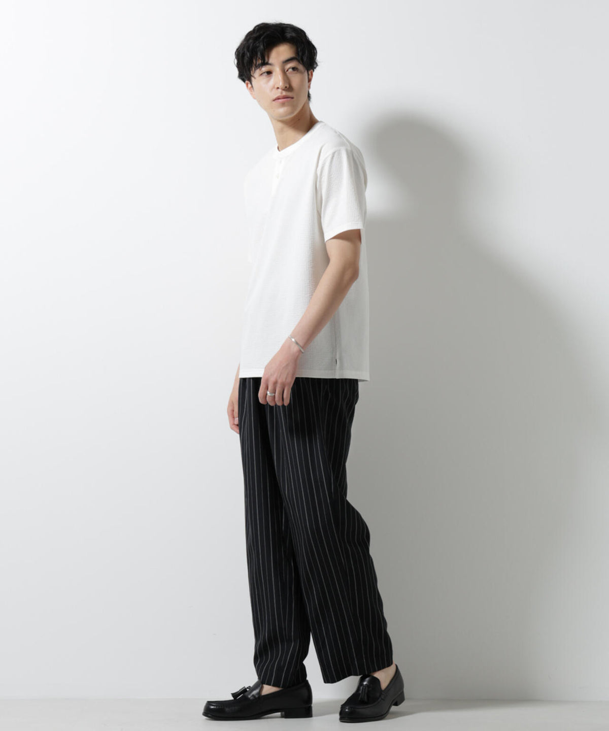 ジャージーサッカーヘンリーネックTシャツ 半袖