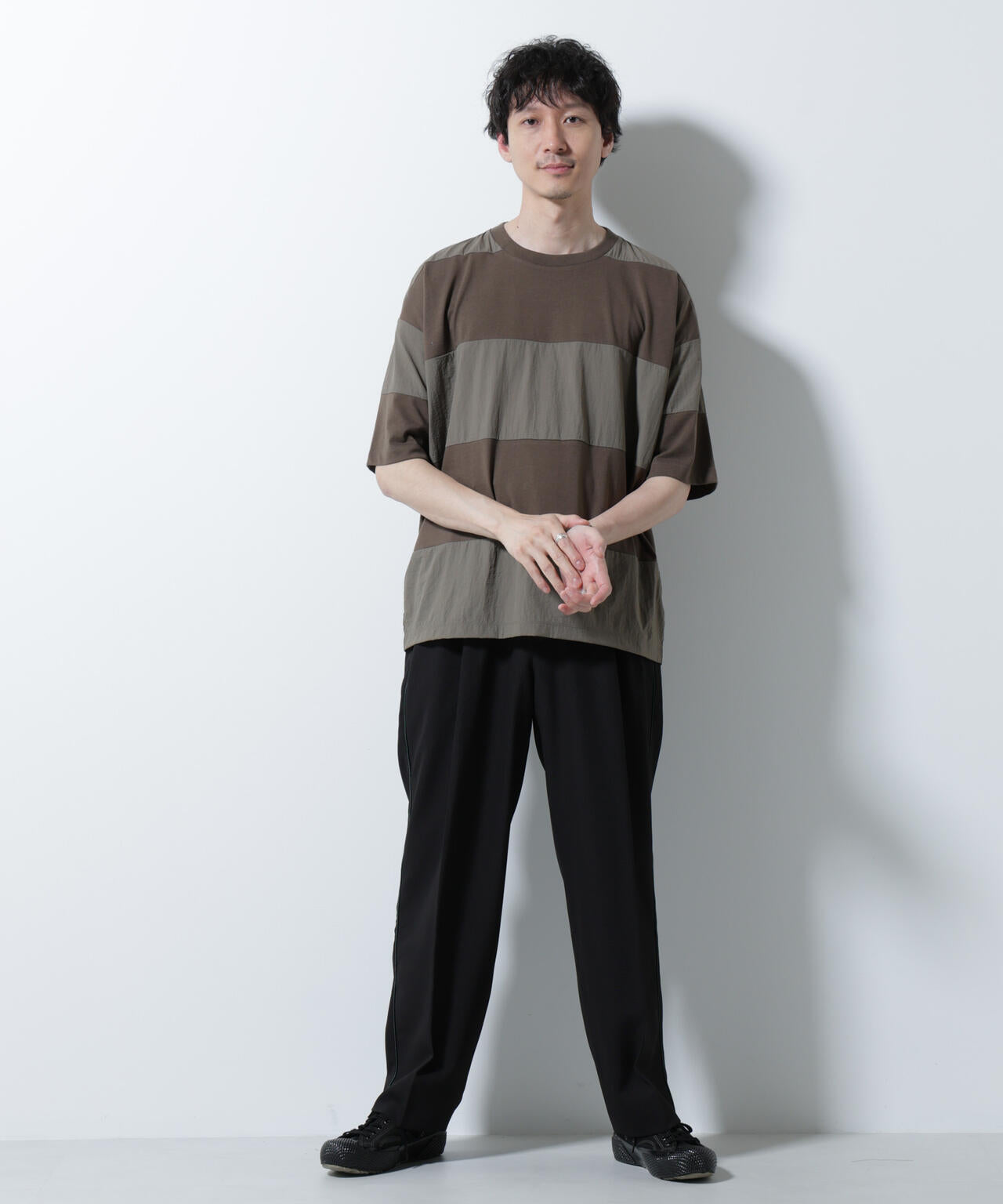 リラックス異素材ボーダーTシャツ 半袖