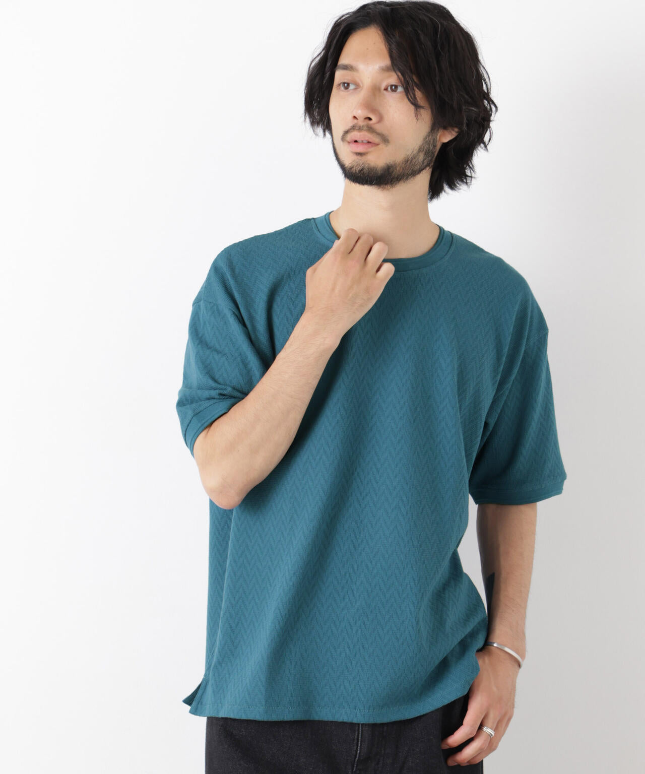 ヘリンボンジャガードTシャツ 半袖