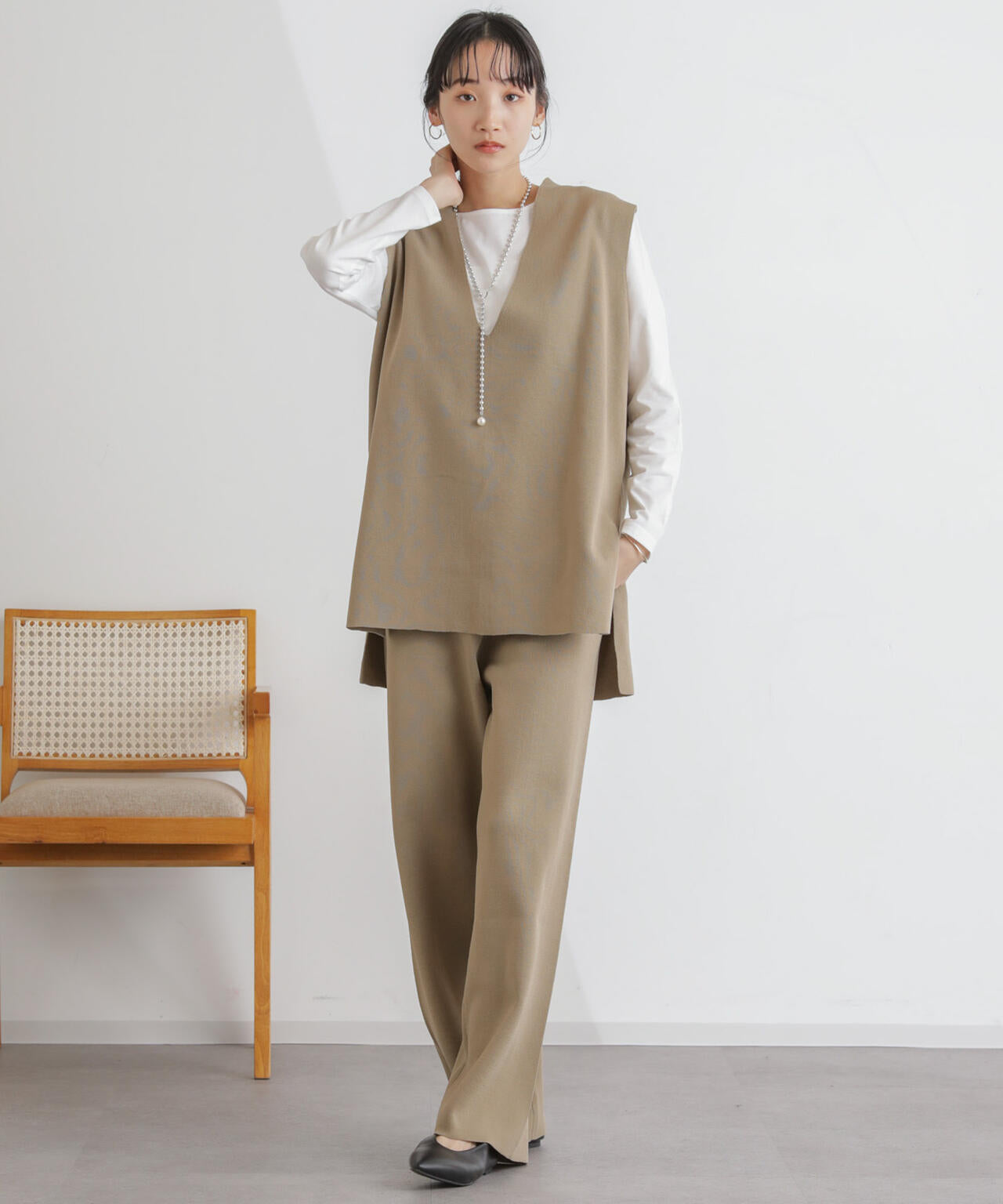 ニットベスト×ロングTシャツ アンサンブルセット