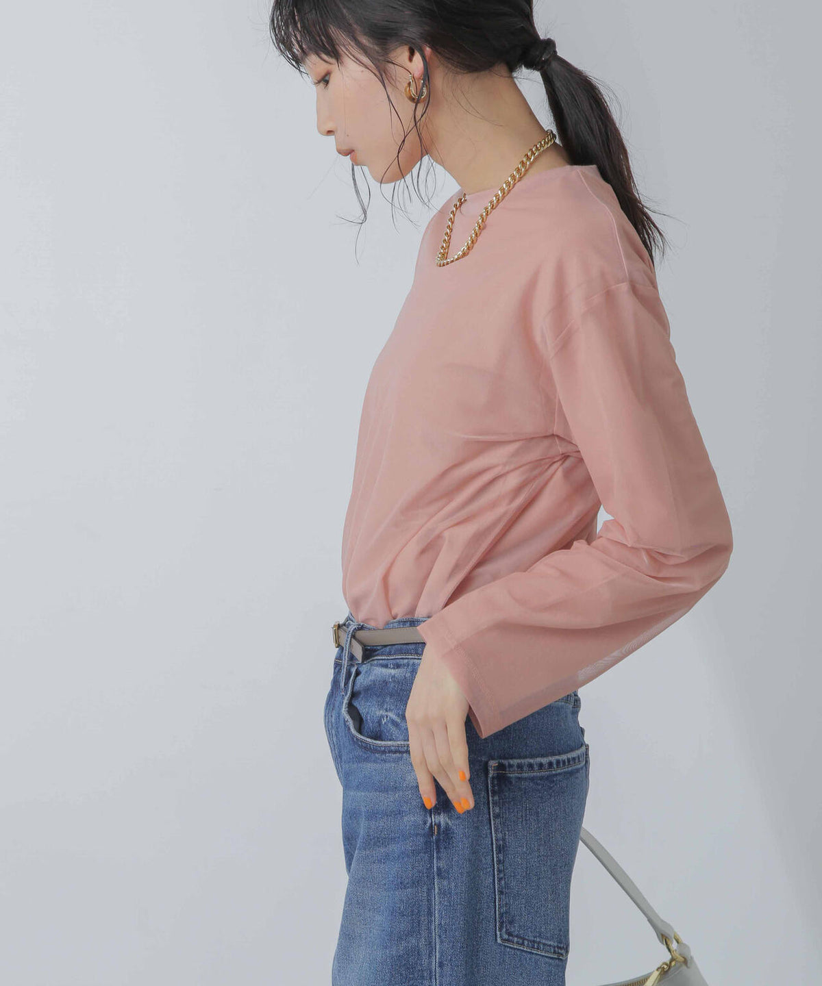 チュールレイヤードロングスリーブTシャツ
