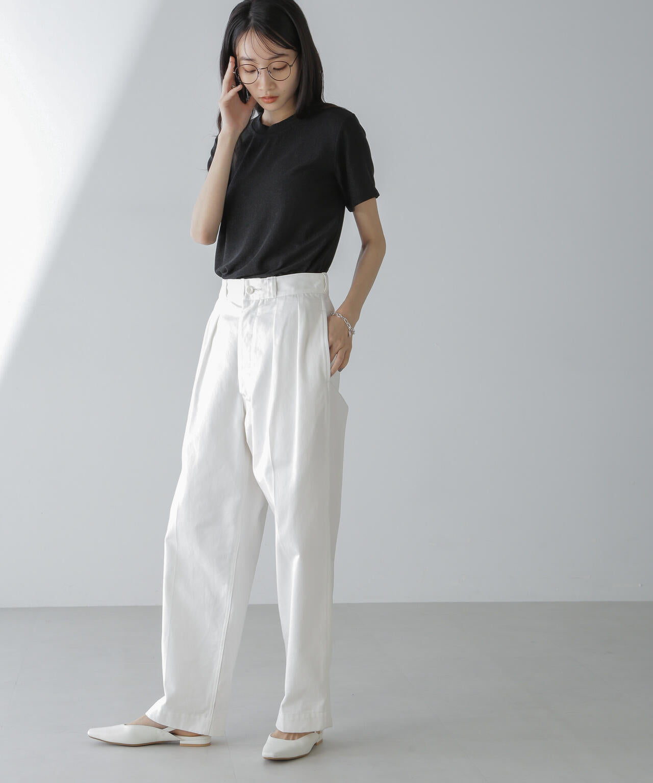 ラメカットクルーネックTシャツ
