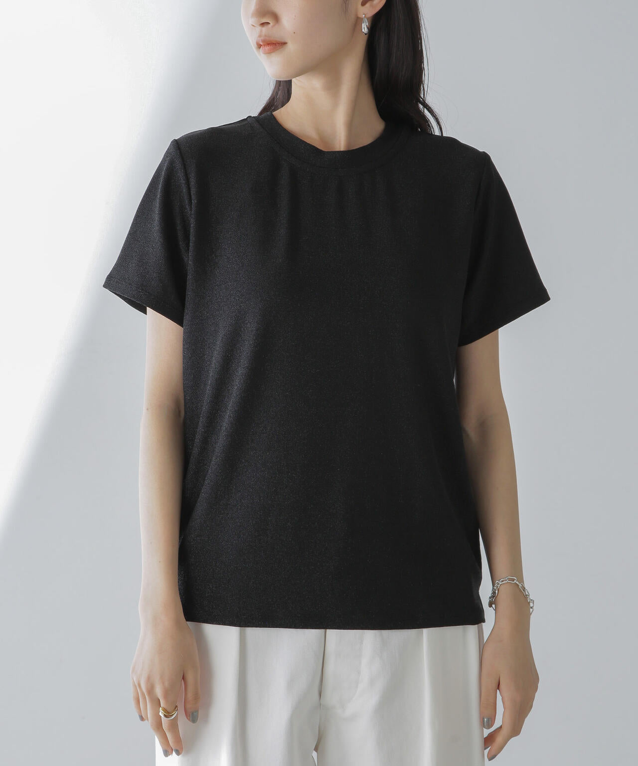 ラメカットクルーネックTシャツ