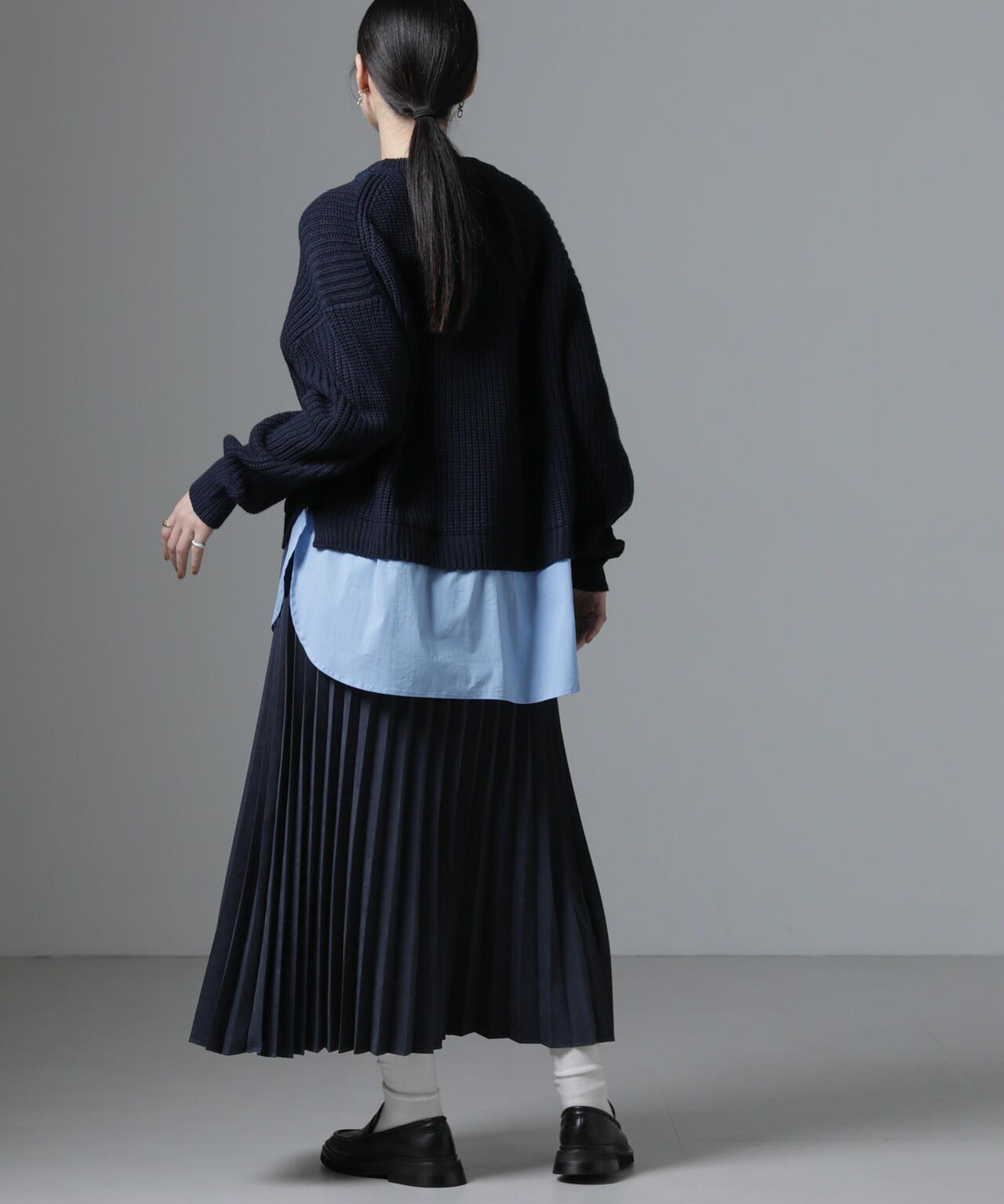 布帛コンビ畦編みワイドニット