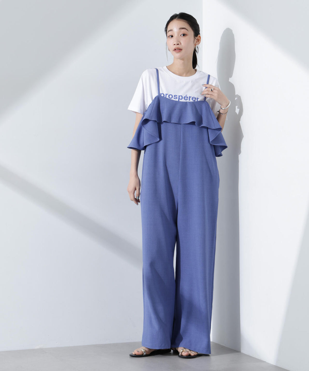 2wayオフショルダーフリルオールインワン