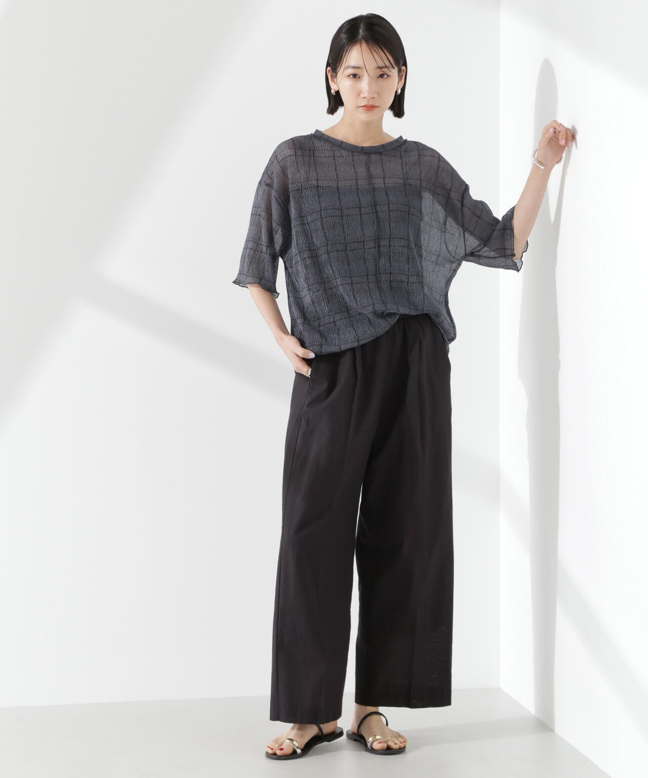 楊柳チェックシアーカットTシャツ