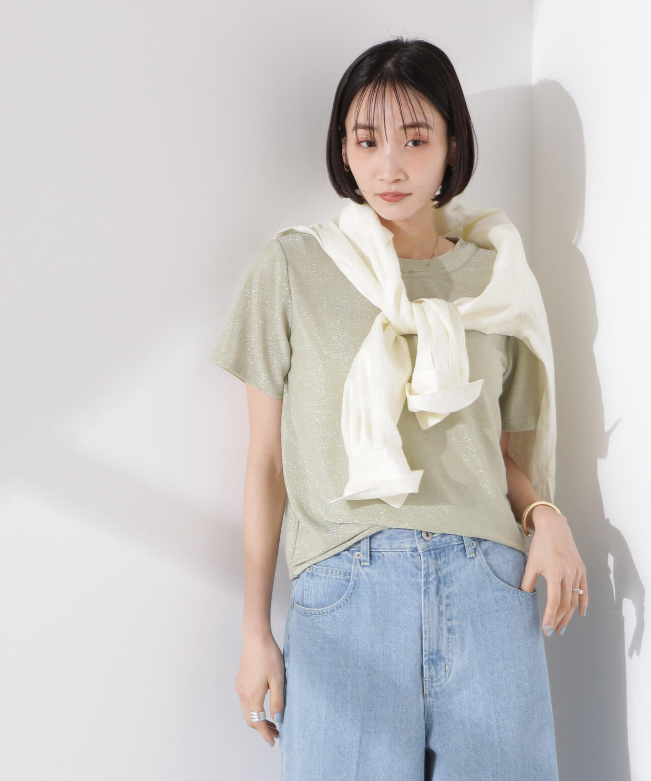 ラメカットクルーネックTシャツ