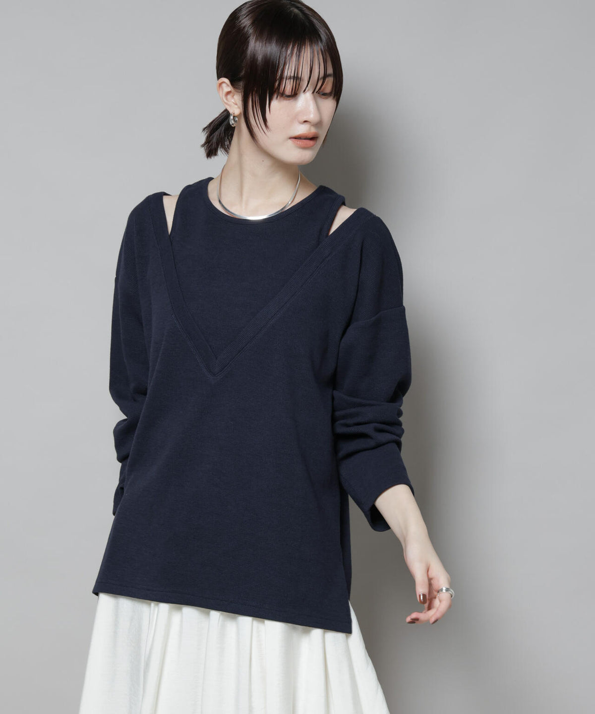 フェイクレイヤードワッフルカットトップス